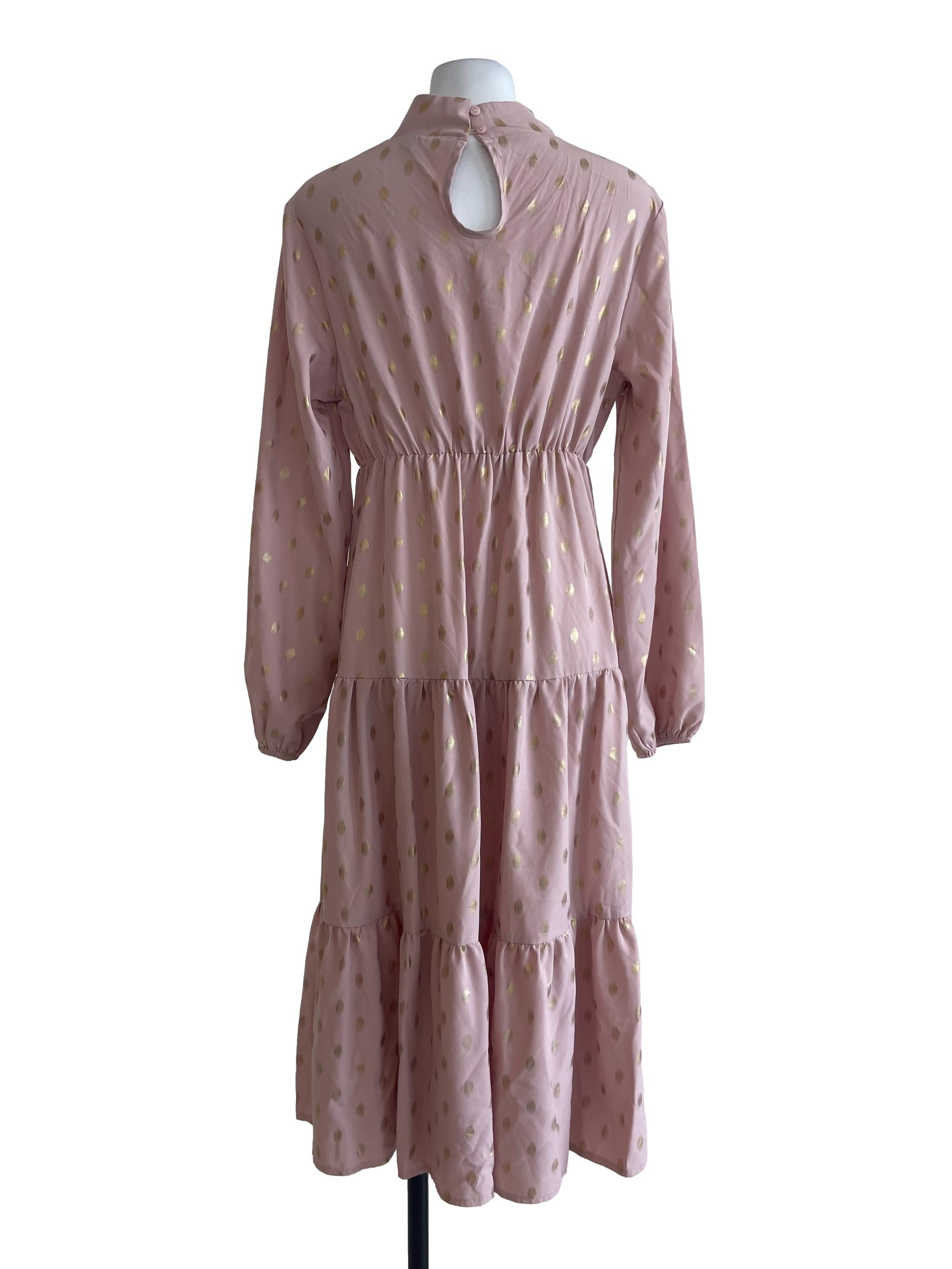 Baby Pink With Golden Polkadot Tiered Dress