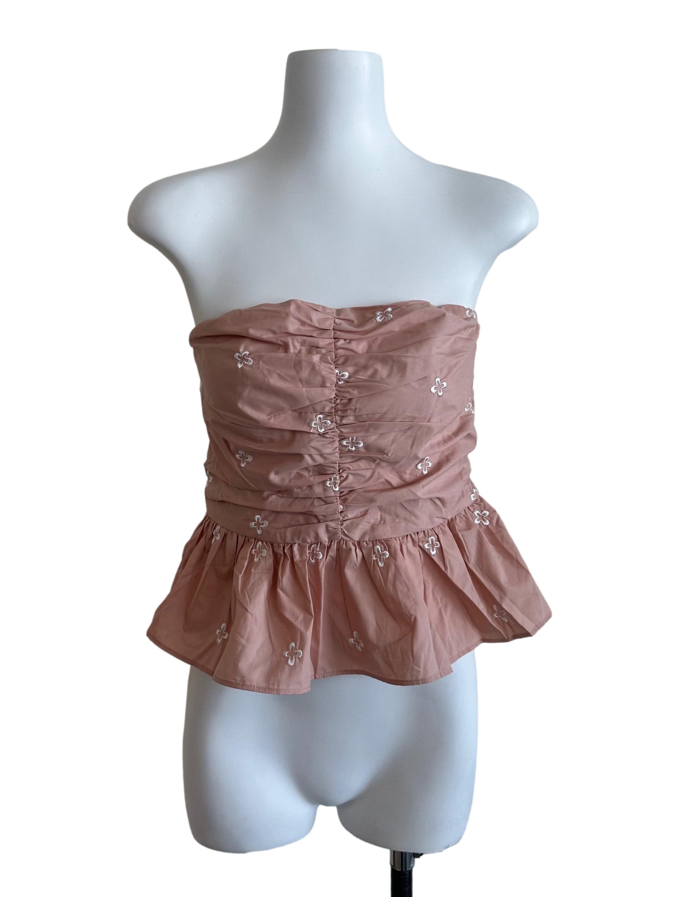 Peach Pink Floral Peplum Tube Top