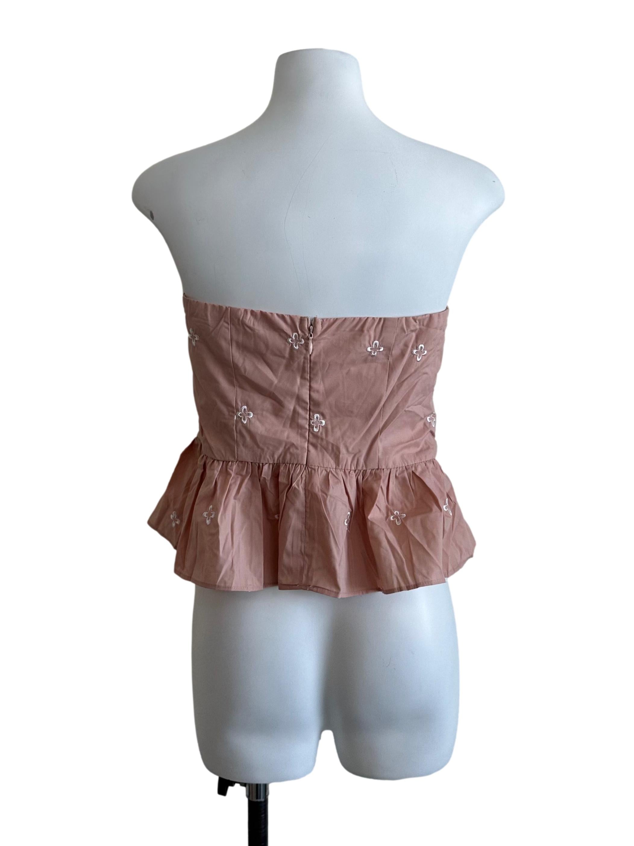 Peach Pink Floral Peplum Tube Top