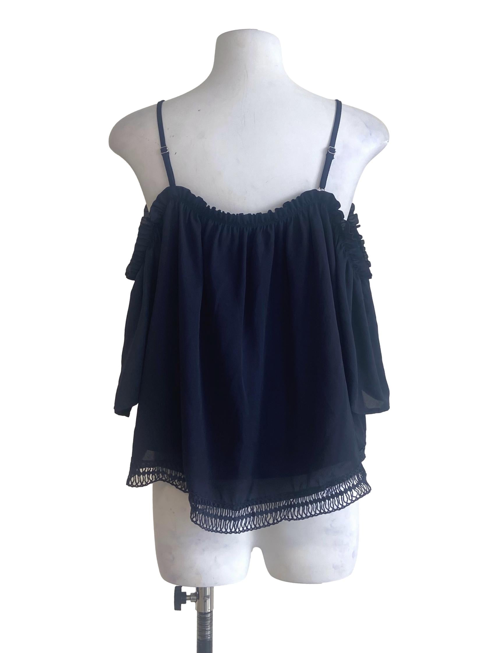 Navy Blue Drop Shoulder Lace Blouse
