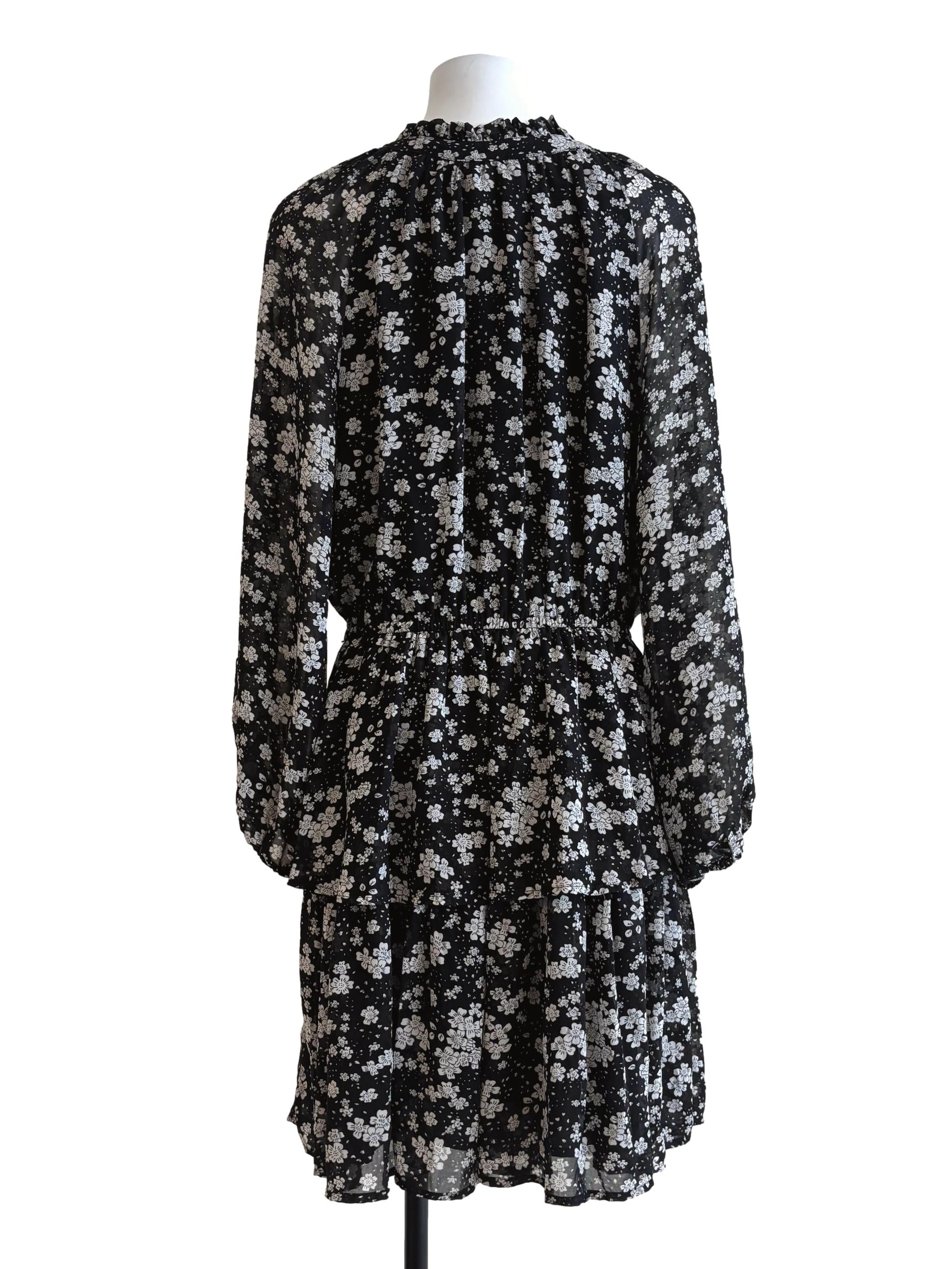 Jet Black Long Sleeve Floral Tier Dress