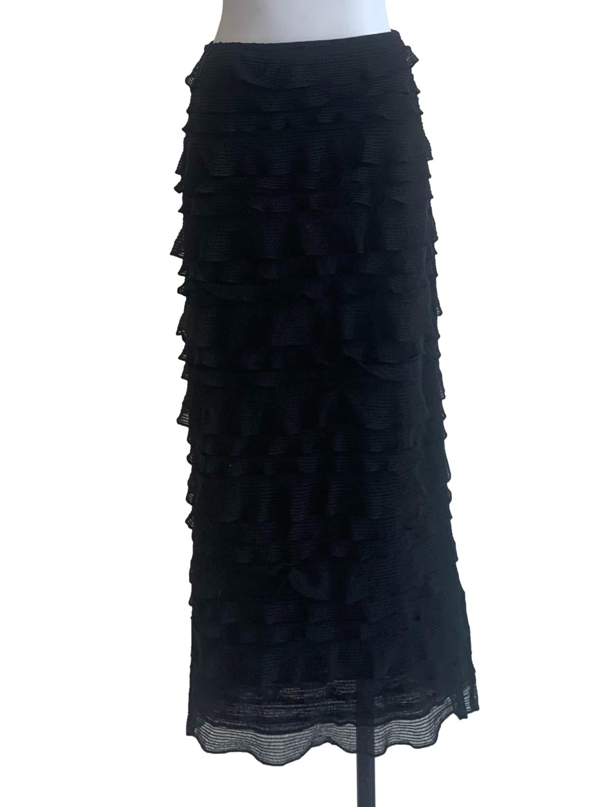 Black Textured Bias Skirt