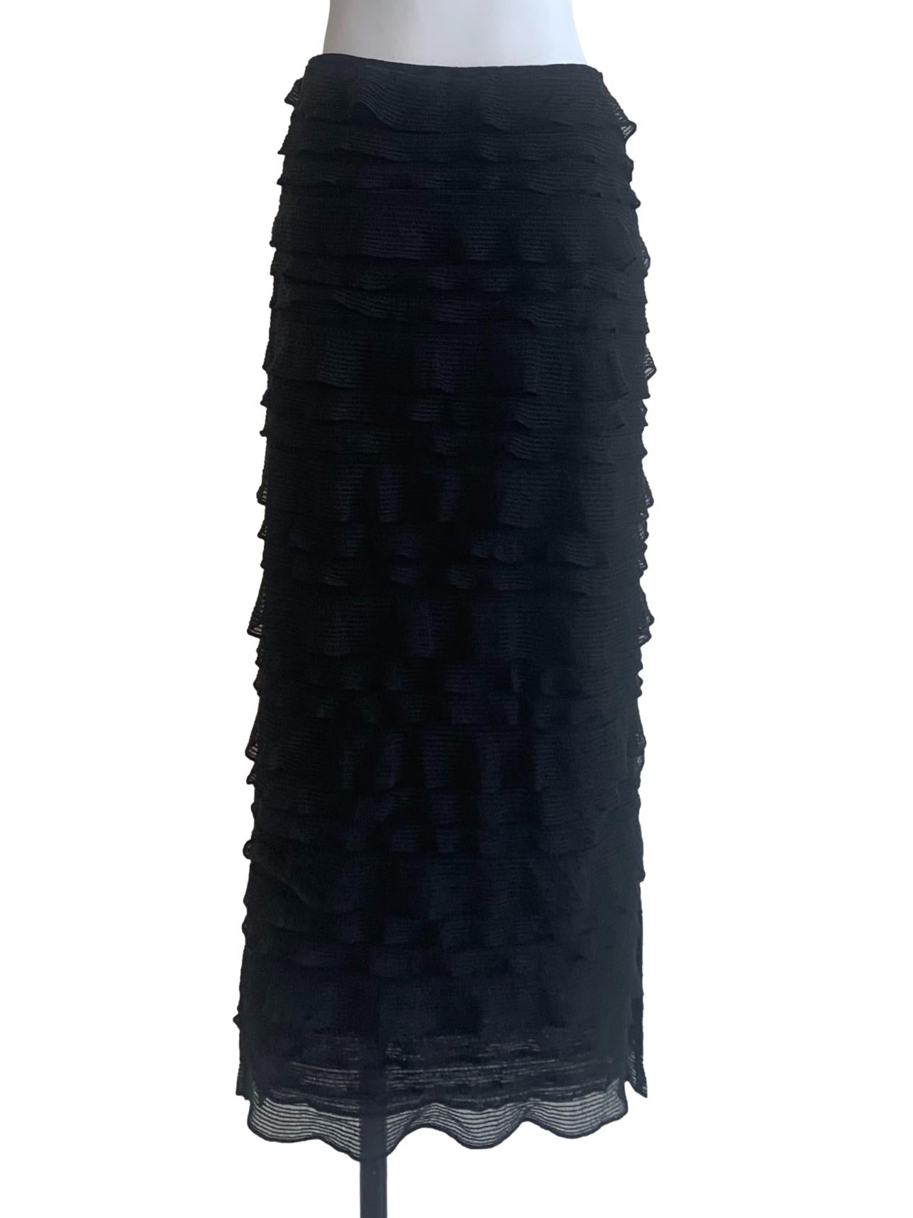Black Textured Bias Skirt