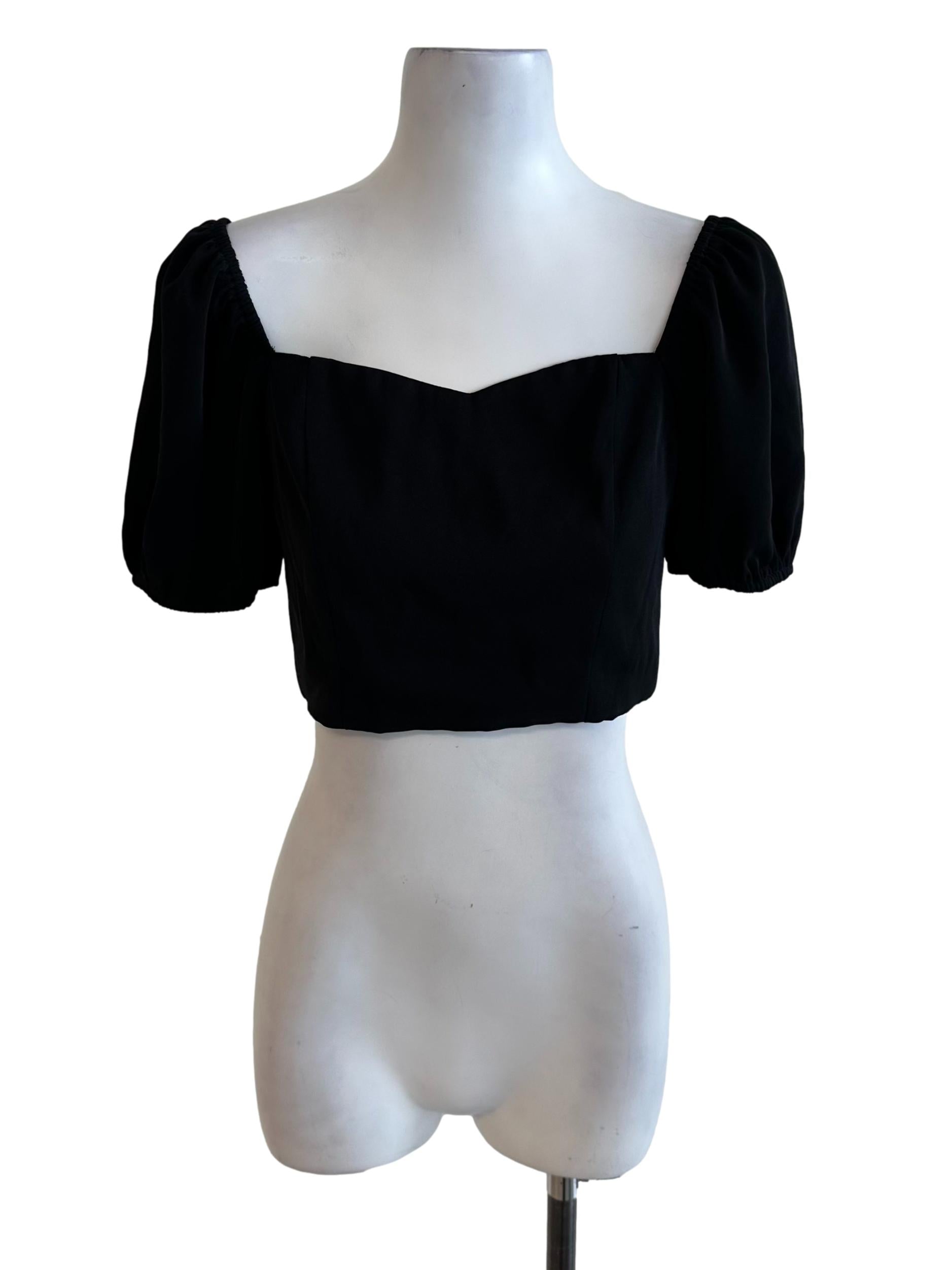 Raven Black Sweetheart Puff Sleeve Top