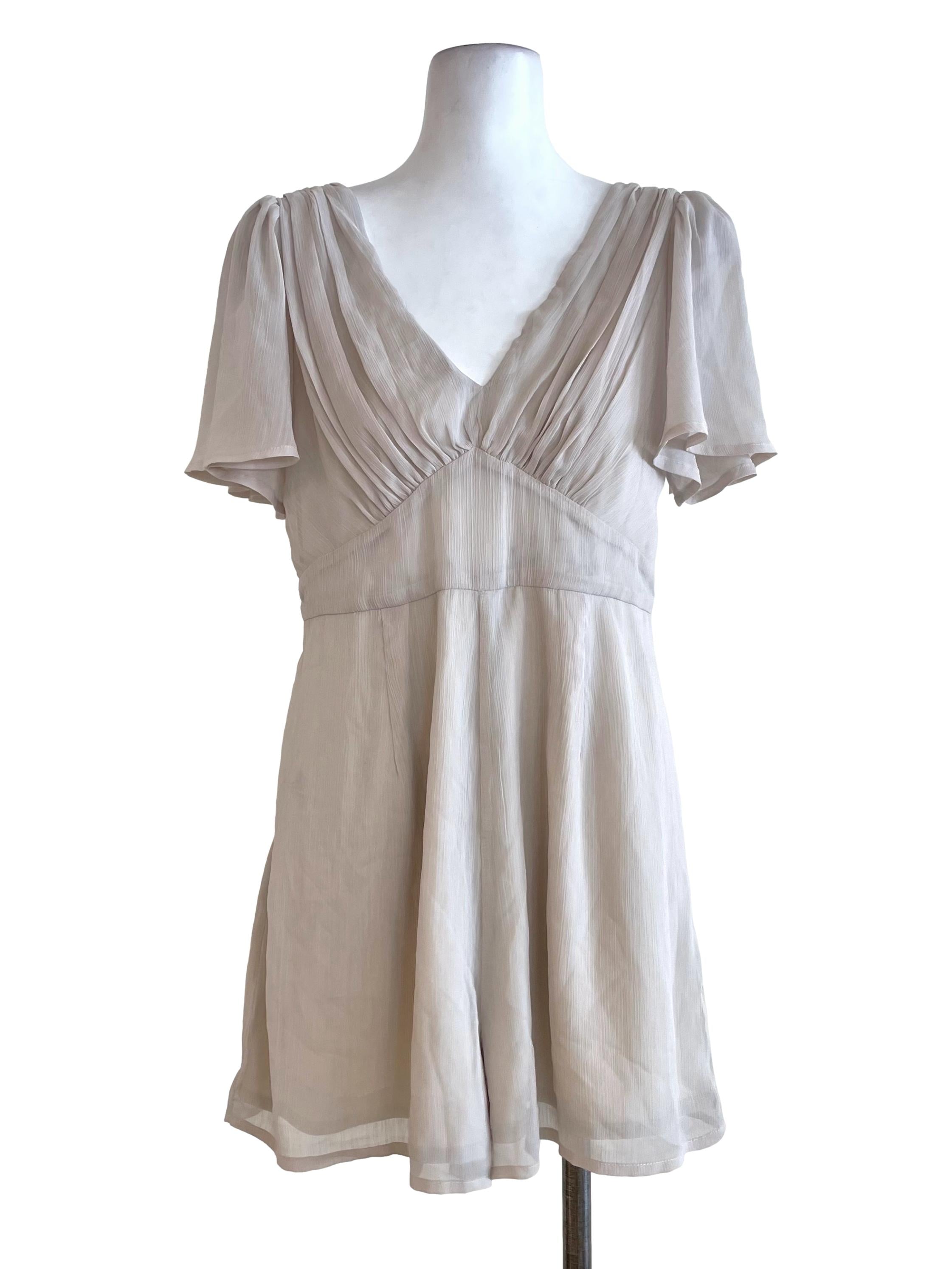 Beige Draped Chiffon Romper