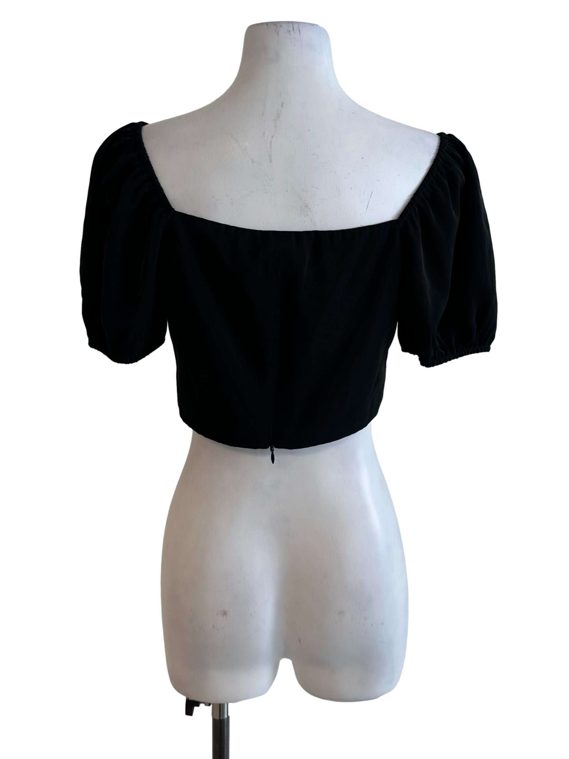 Raven Black Sweetheart Puff Sleeve Top