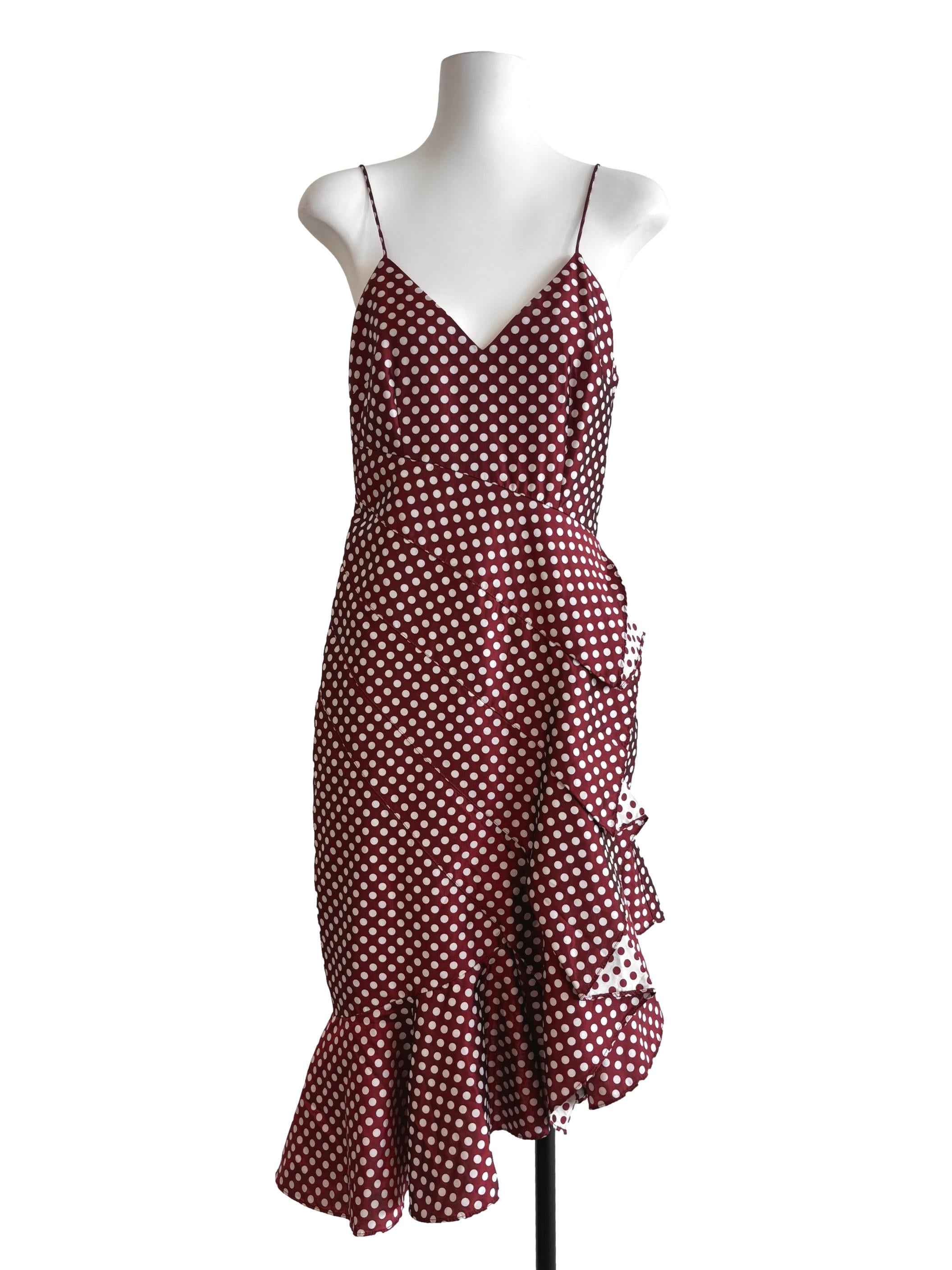 Mahogany Red Spaghetti Strap Polka Dot Dress