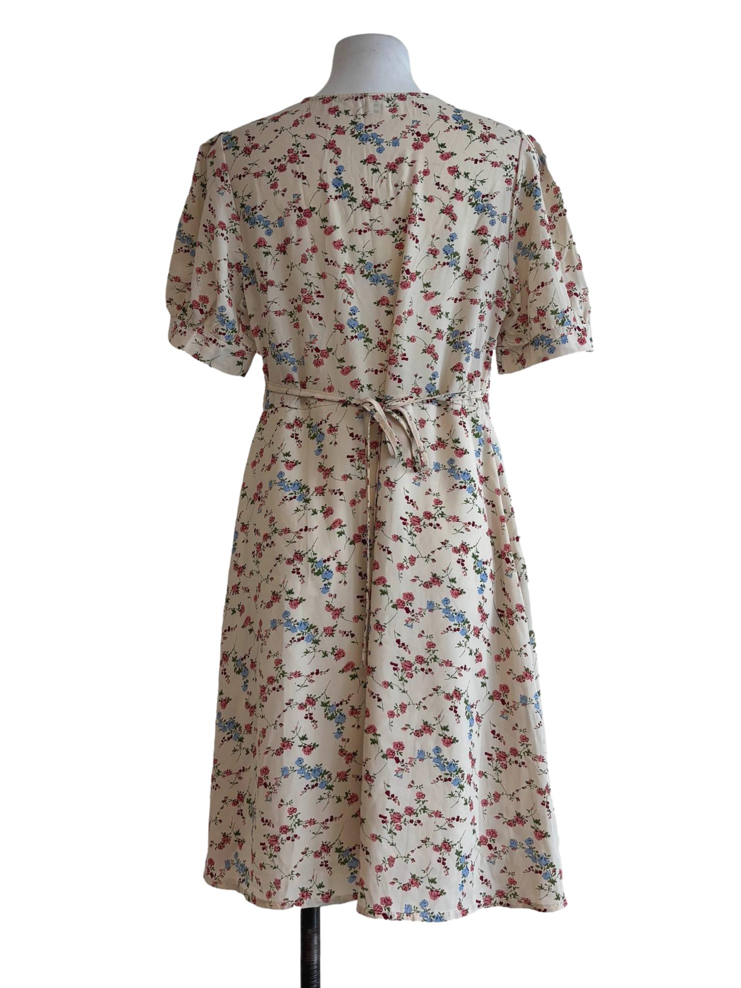 Eggshell Shortsleeve Floral Surplice Dress
