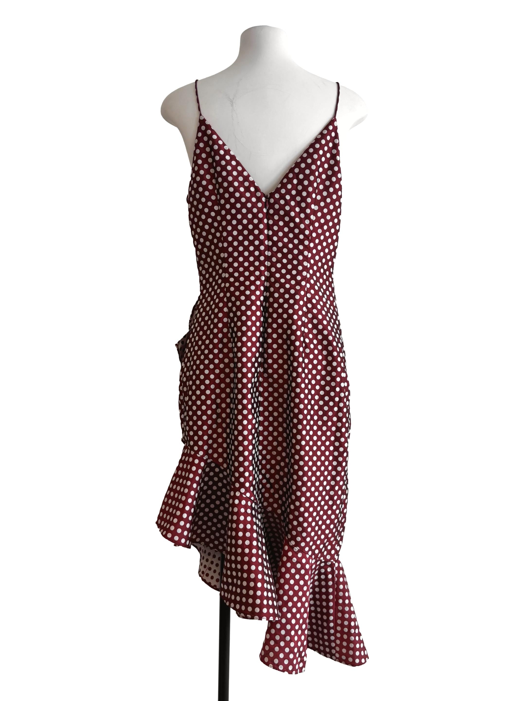 Mahogany Red Spaghetti Strap Polka Dot Dress