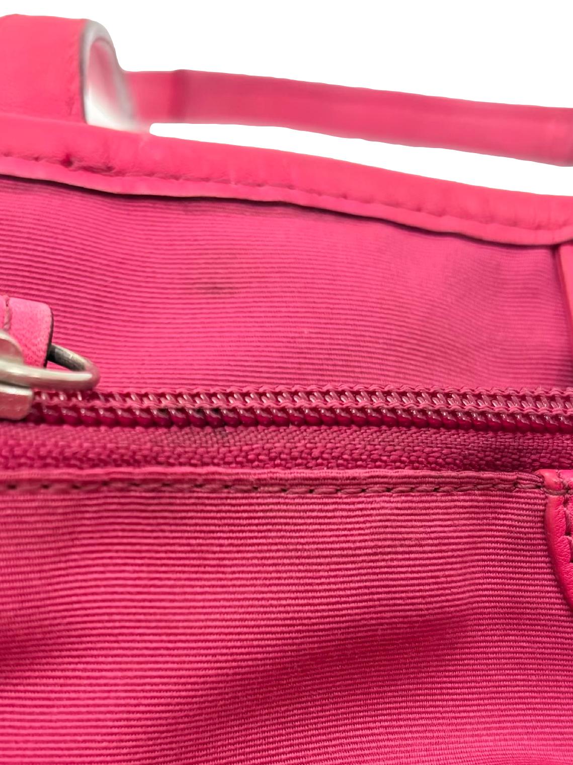 Pink Signature Stripe Perforated Leather Carryall Tote Bag
