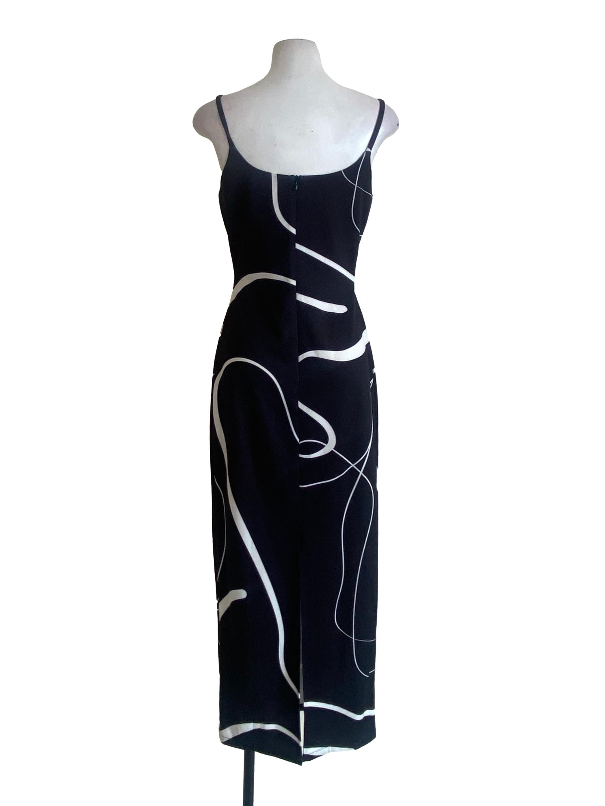 Black & White Spaghetti Straps Slit Bodycon Dress