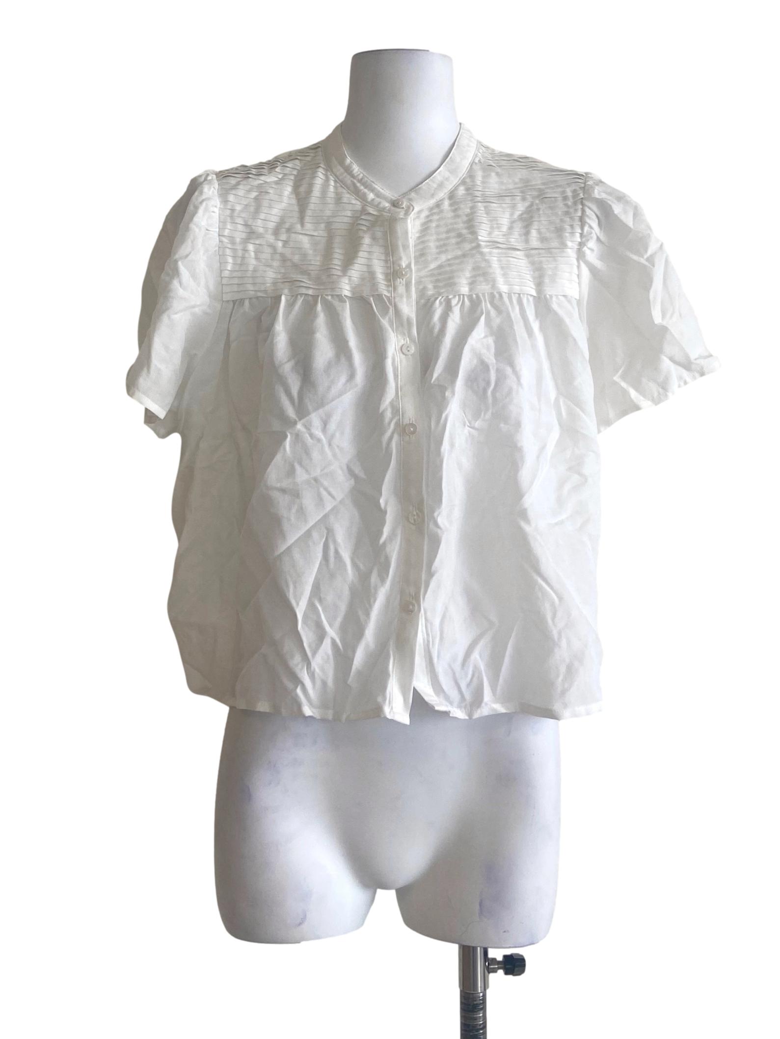 White Button Down Half Pleated Blouse TEM