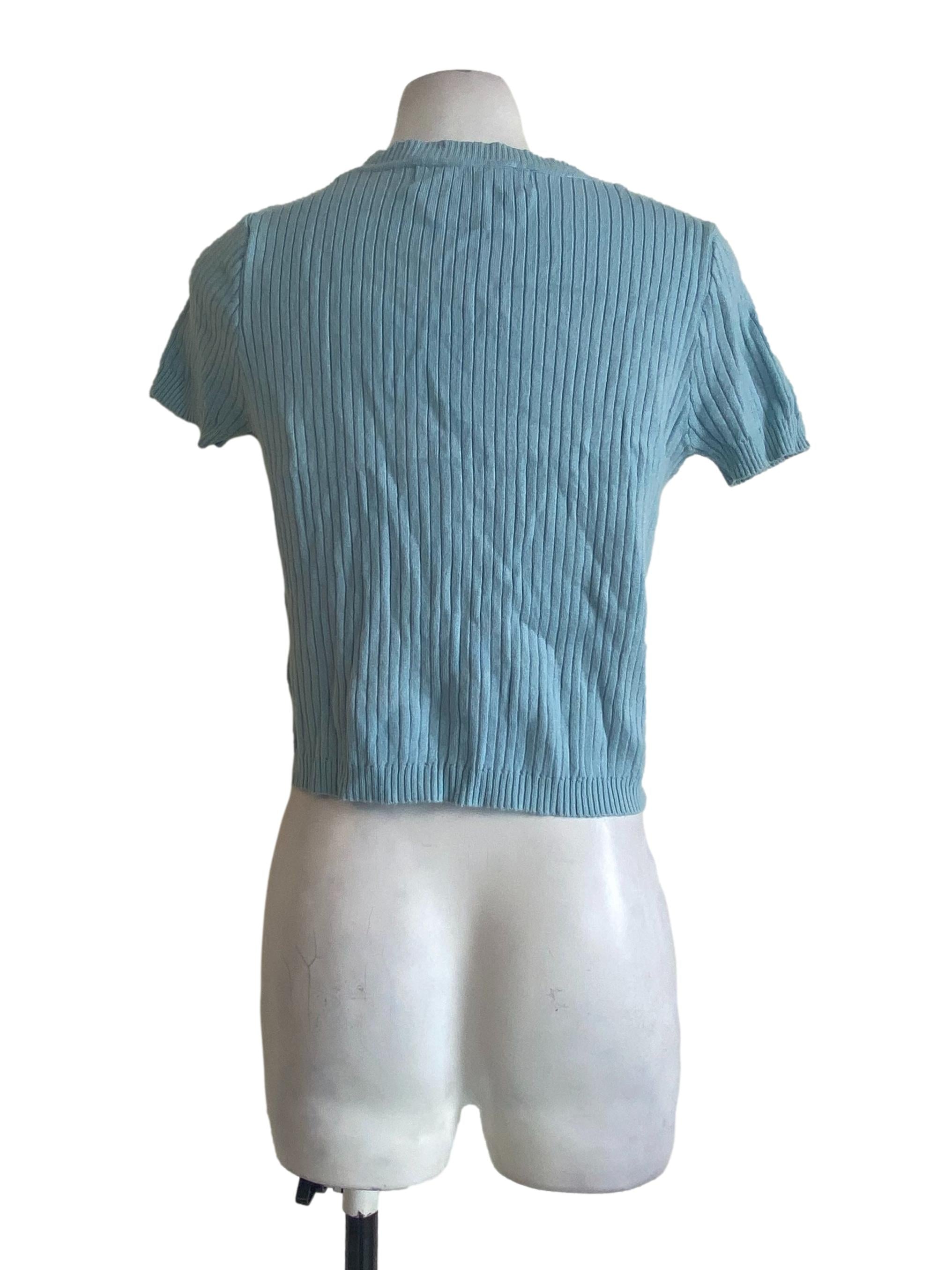 Sky Blue Pencil Stripe Button Down Top TEM