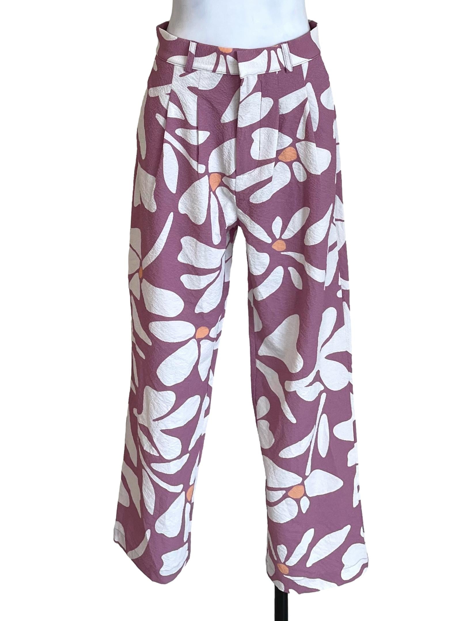 Violet Floral Pleated Pants
