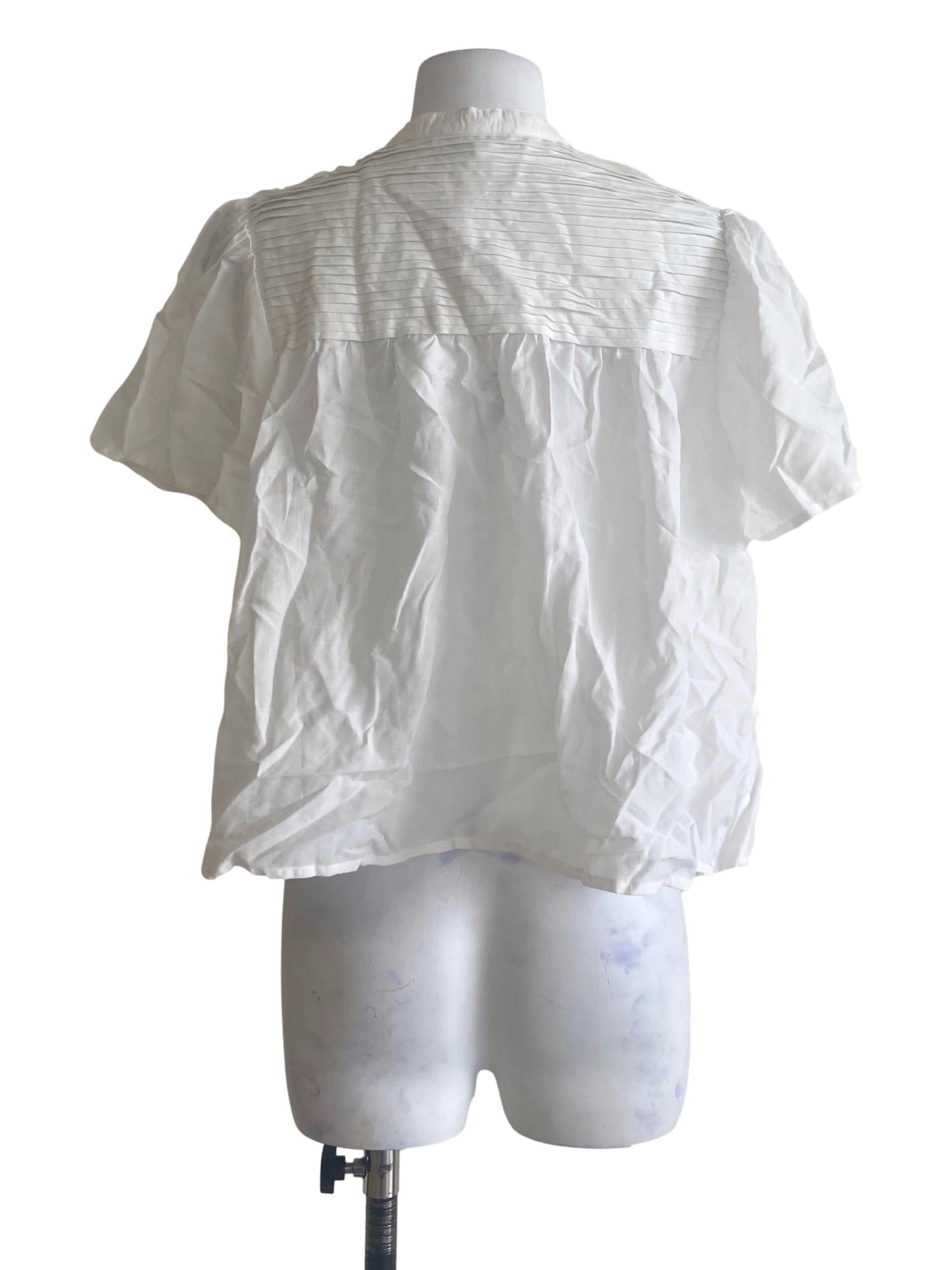 White Button Down Half Pleated Blouse TEM
