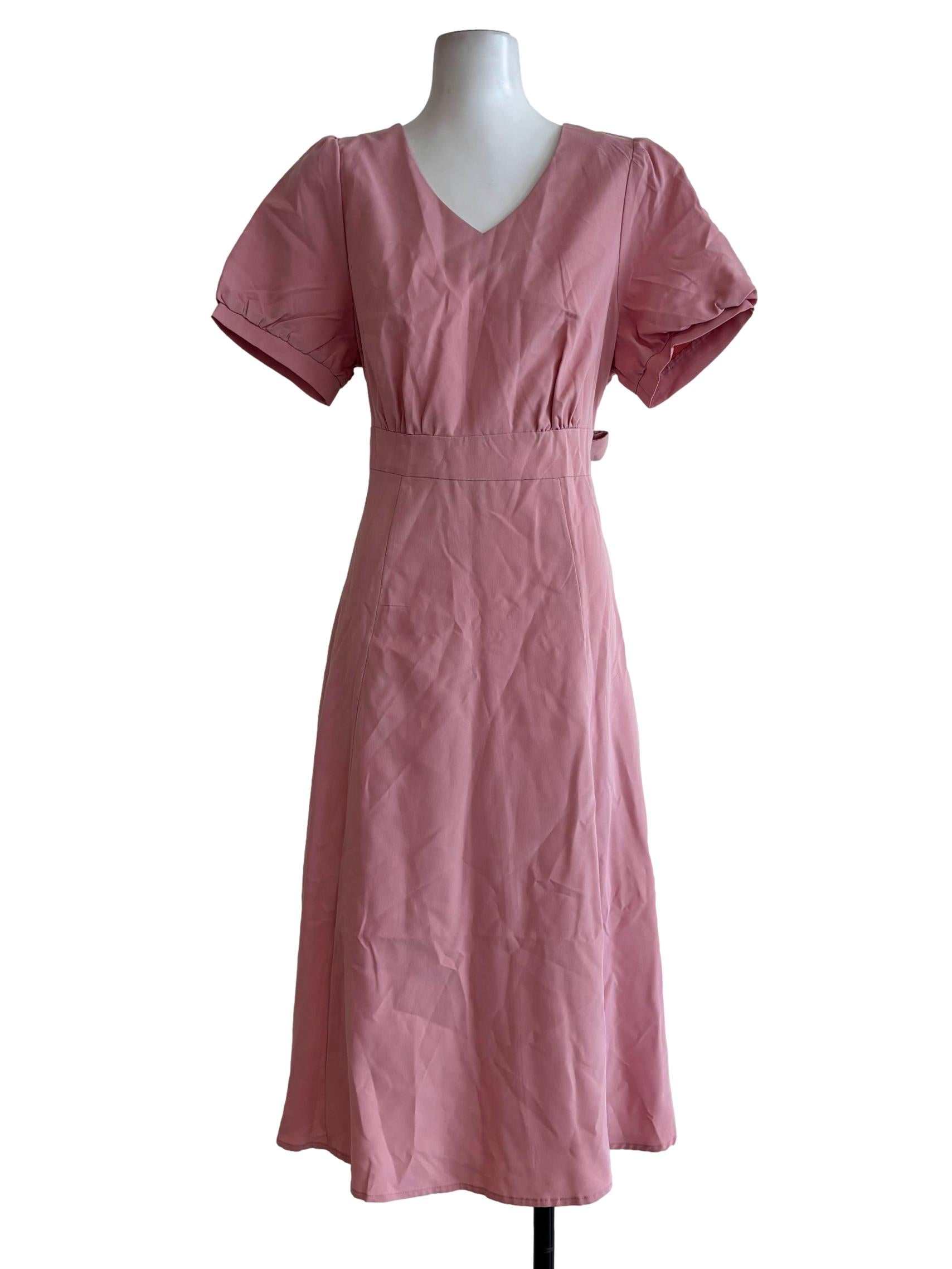 Coral Pink Shortsleeve A-Line Dress