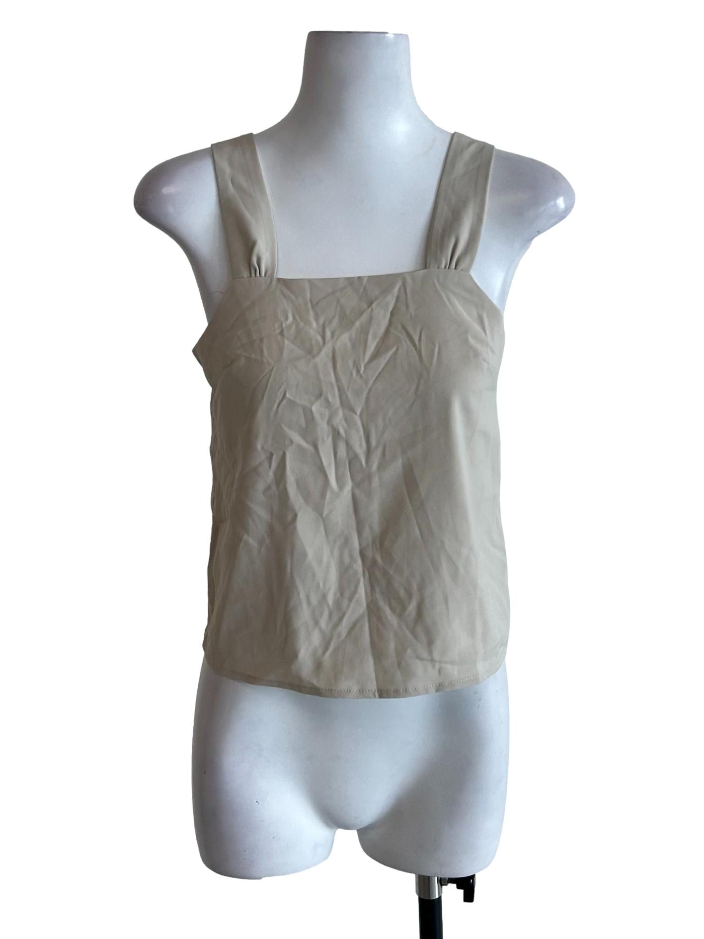 Beige Square Neck Sleeveless Top