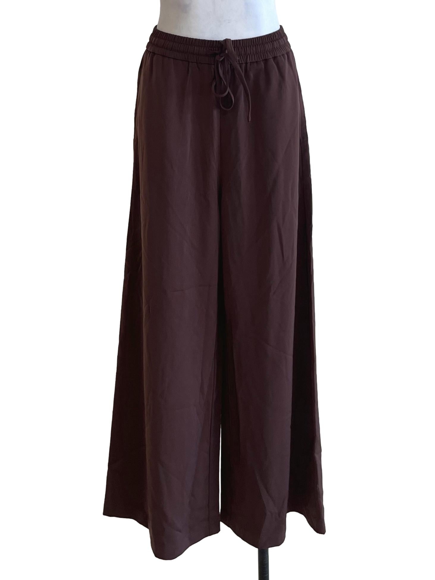 Brown Plain Wide Leg Pants