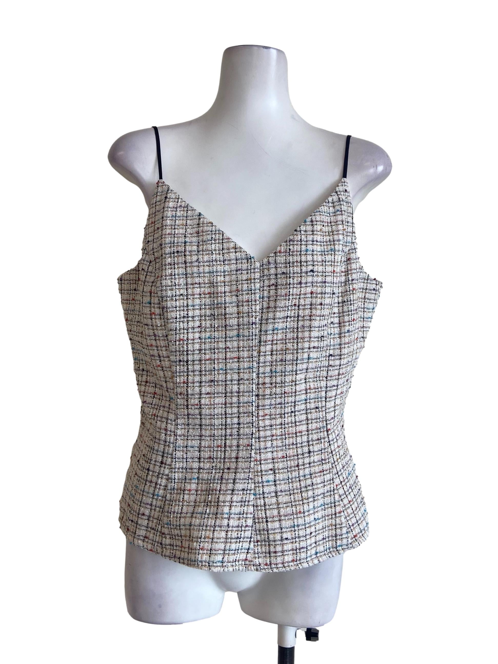 White Sleeveless Peplum Tweed Top LB