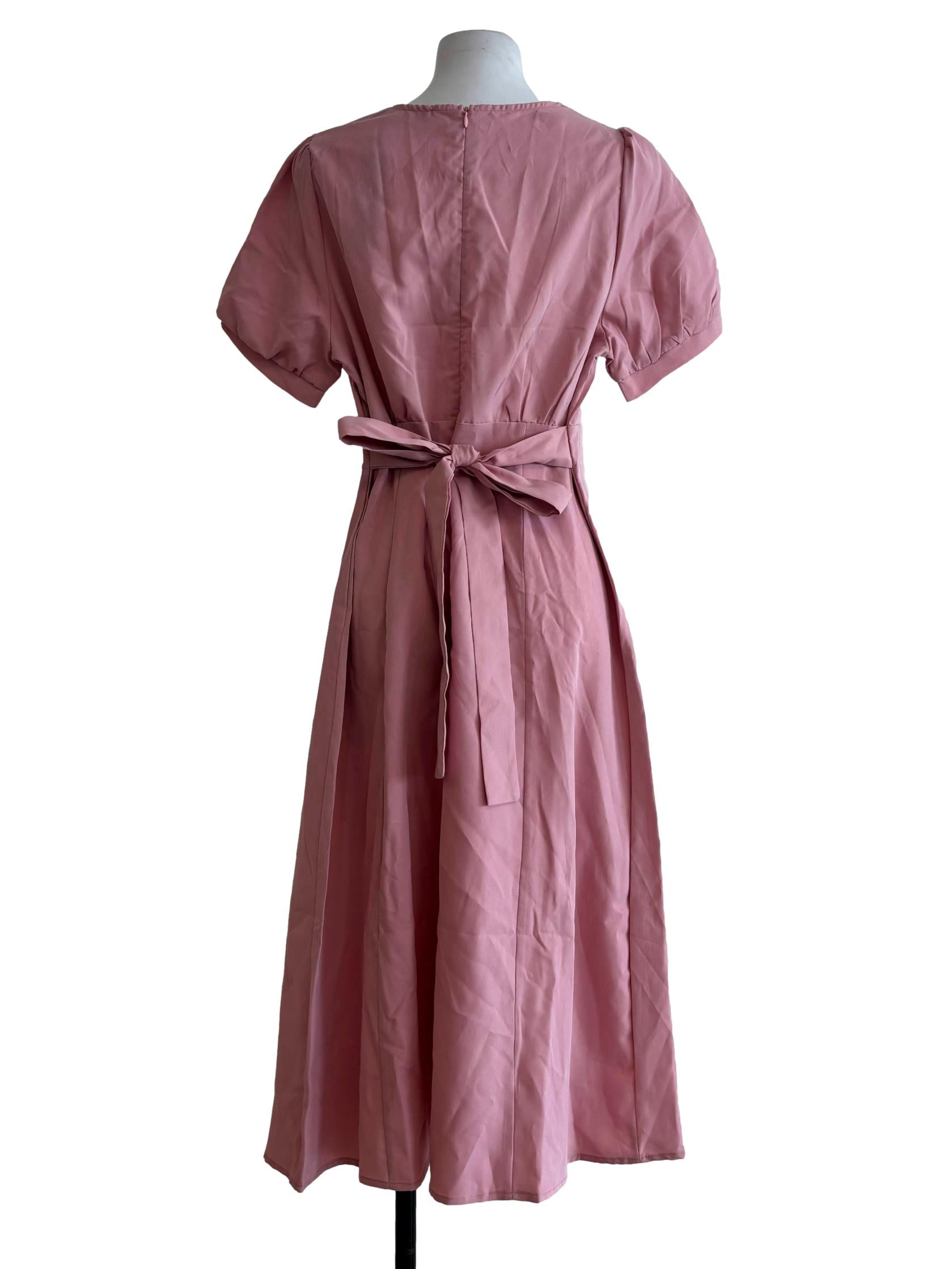 Coral Pink Shortsleeve A-Line Dress