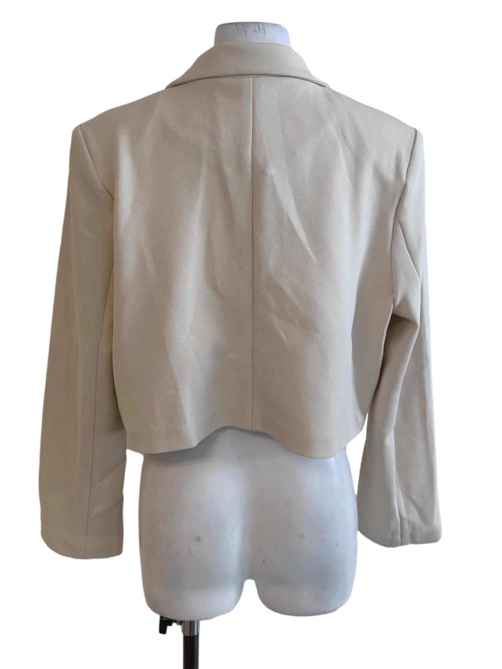 Sand Beige Collar Button Crop Blazer