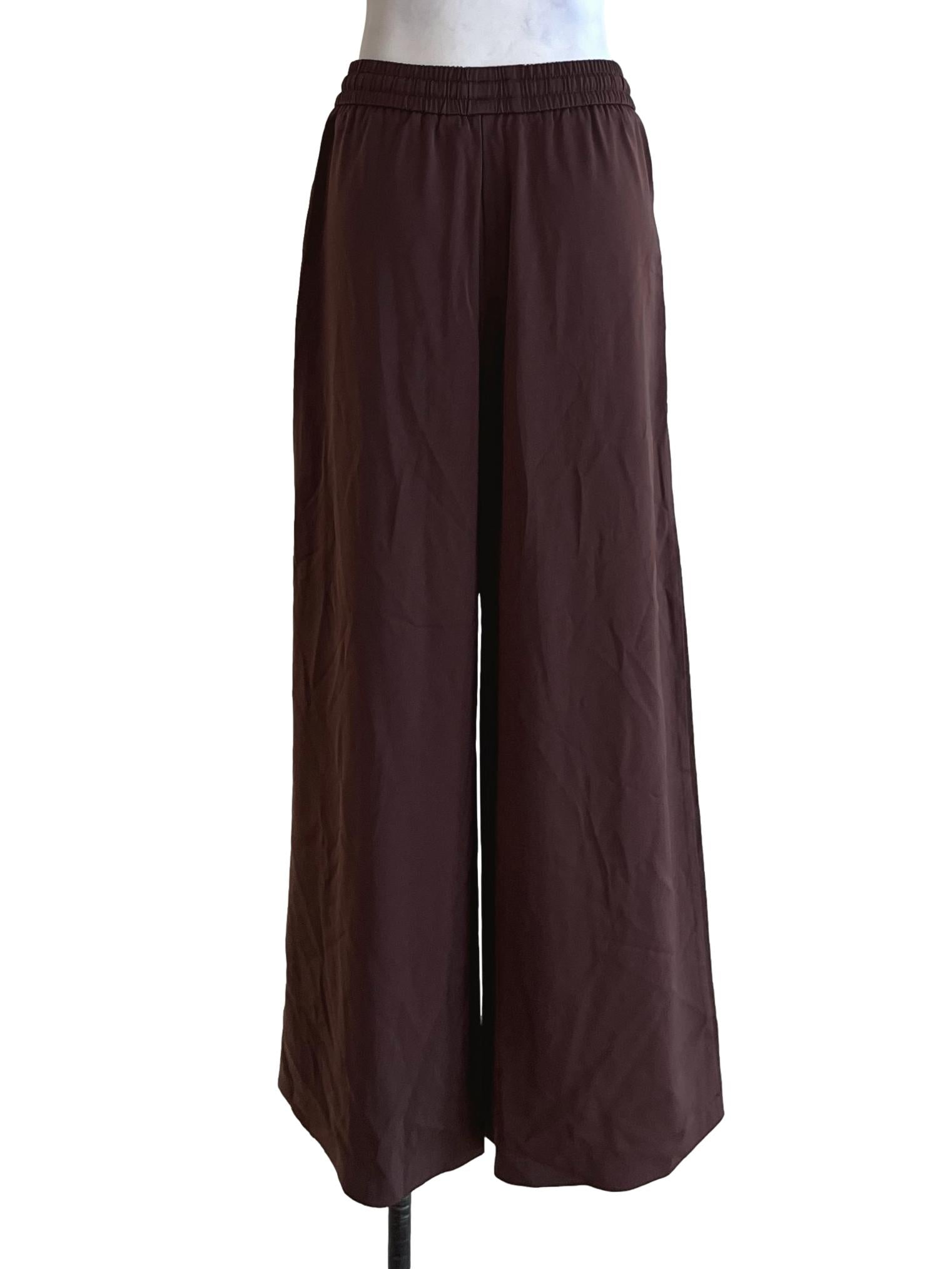 Brown Plain Wide Leg Pants