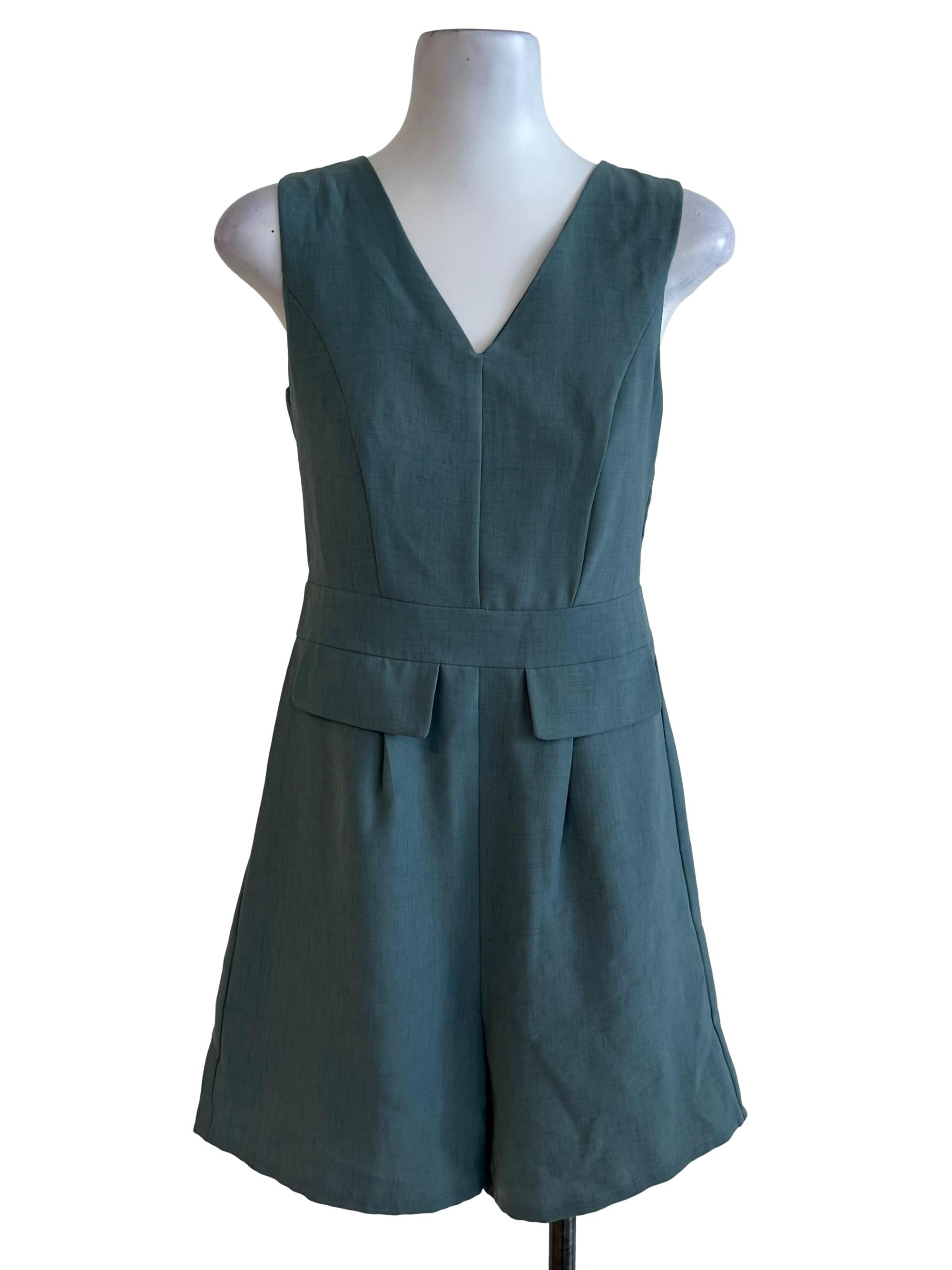 Pickle Green V Neck Sleveless Rompers