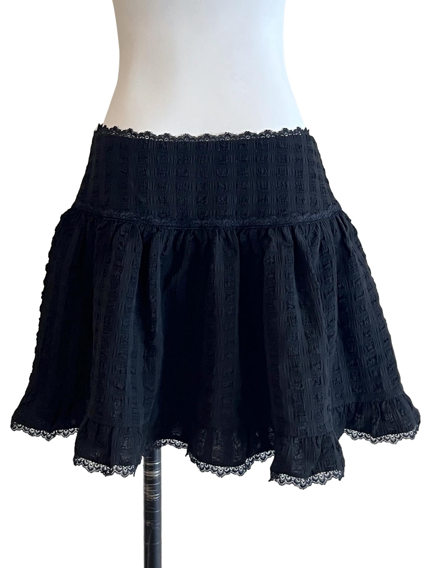 Jade Black Textured Lace Detail Skorts