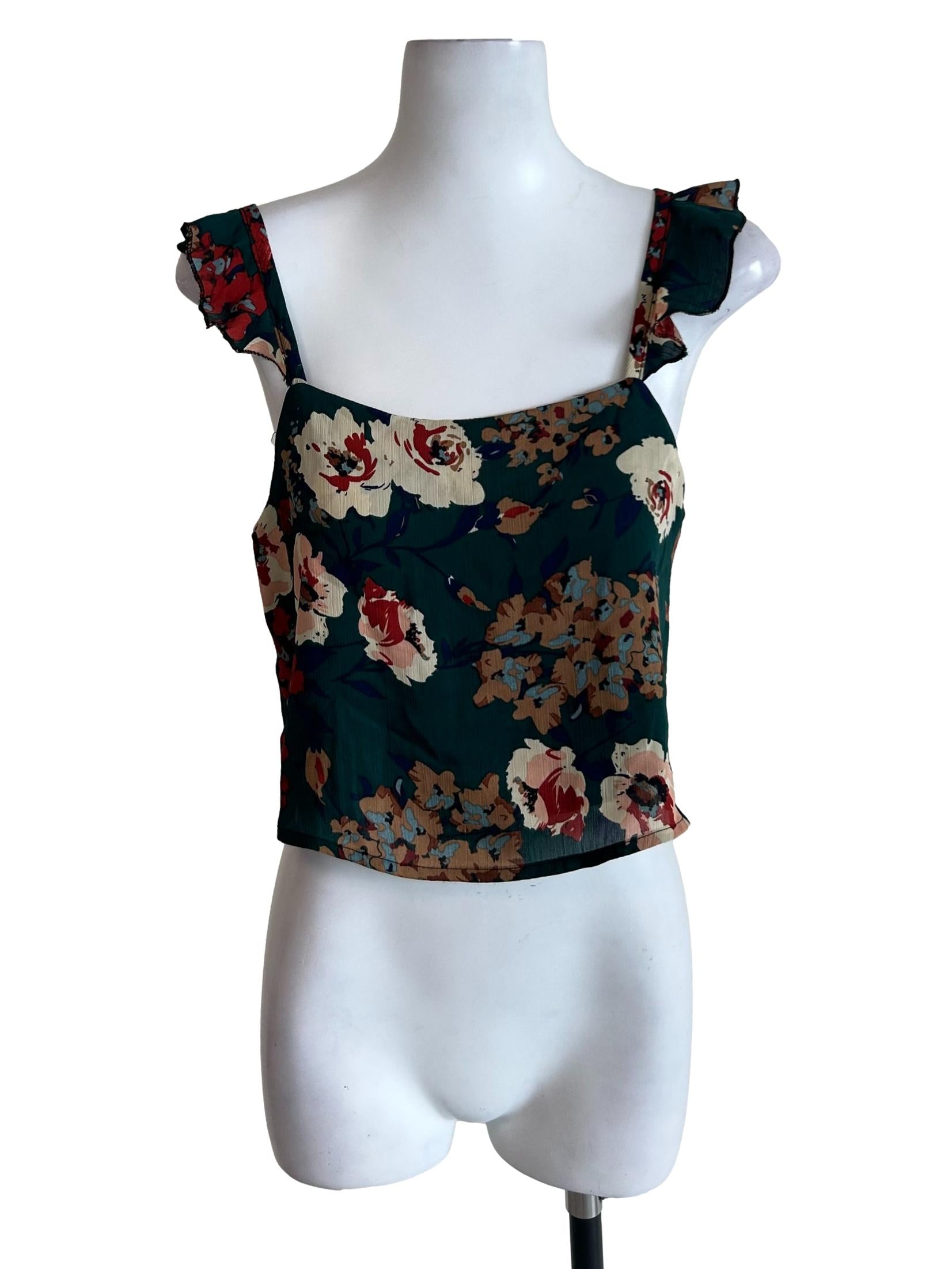 Pine Green Floral Print Top
