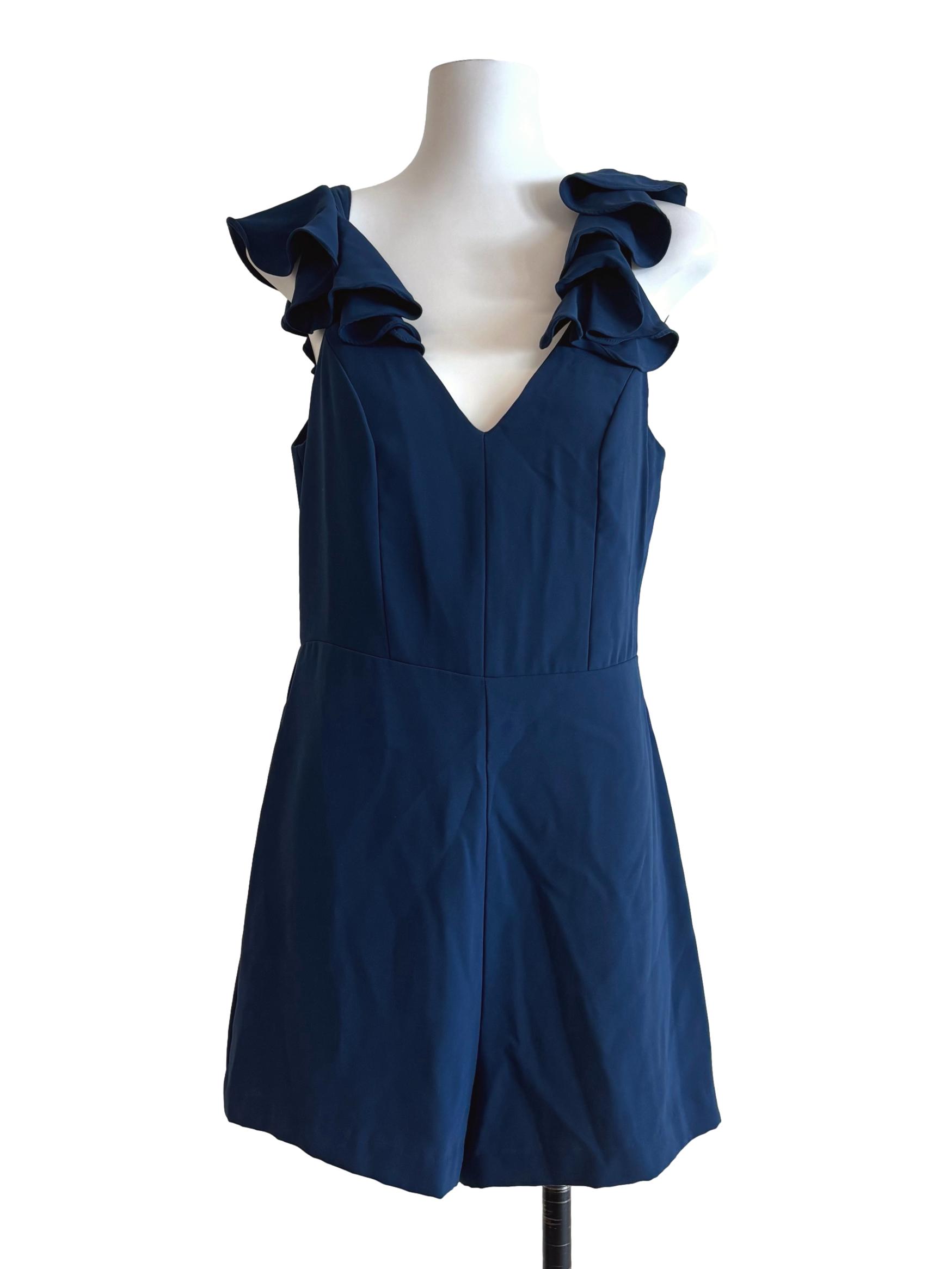 Navy Blue Sleeveless Ruffle Romper