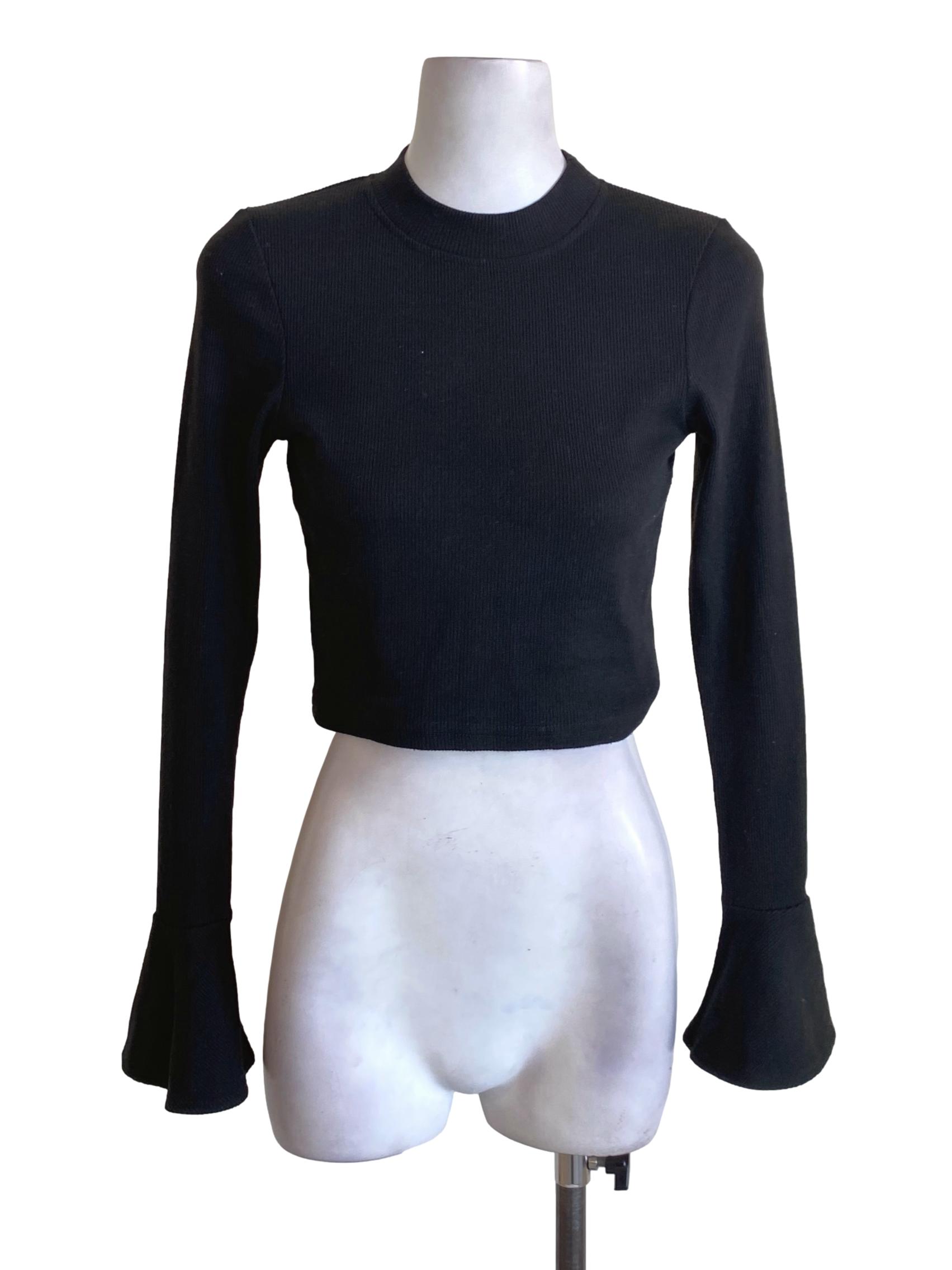 Black Knitted Long Sleeved High Neck Fitted Shirt