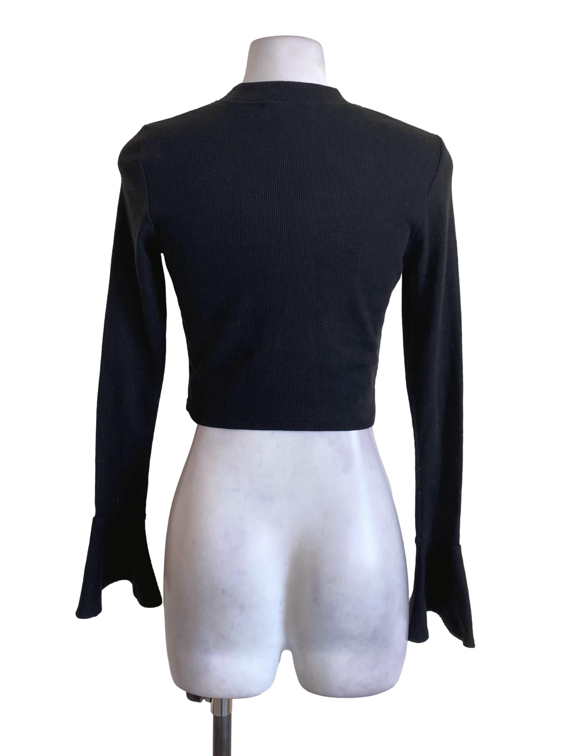 Black Knitted Long Sleeved High Neck Fitted Shirt
