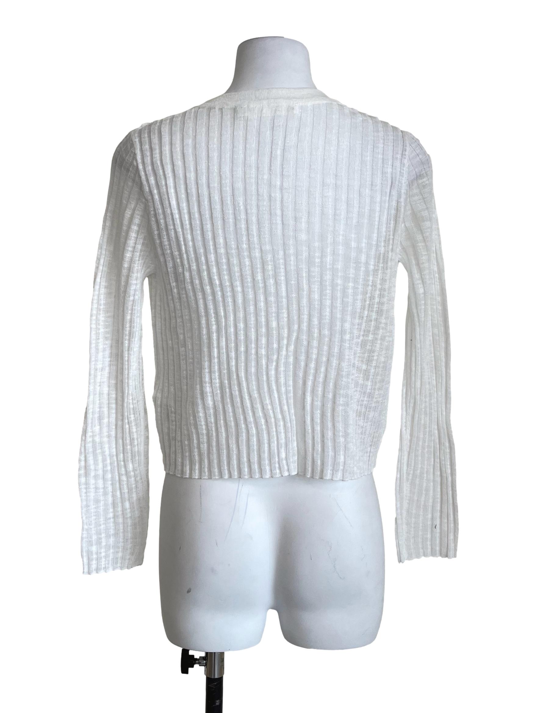 Chiffon White Ribbed Tie-Front Cardigan LB