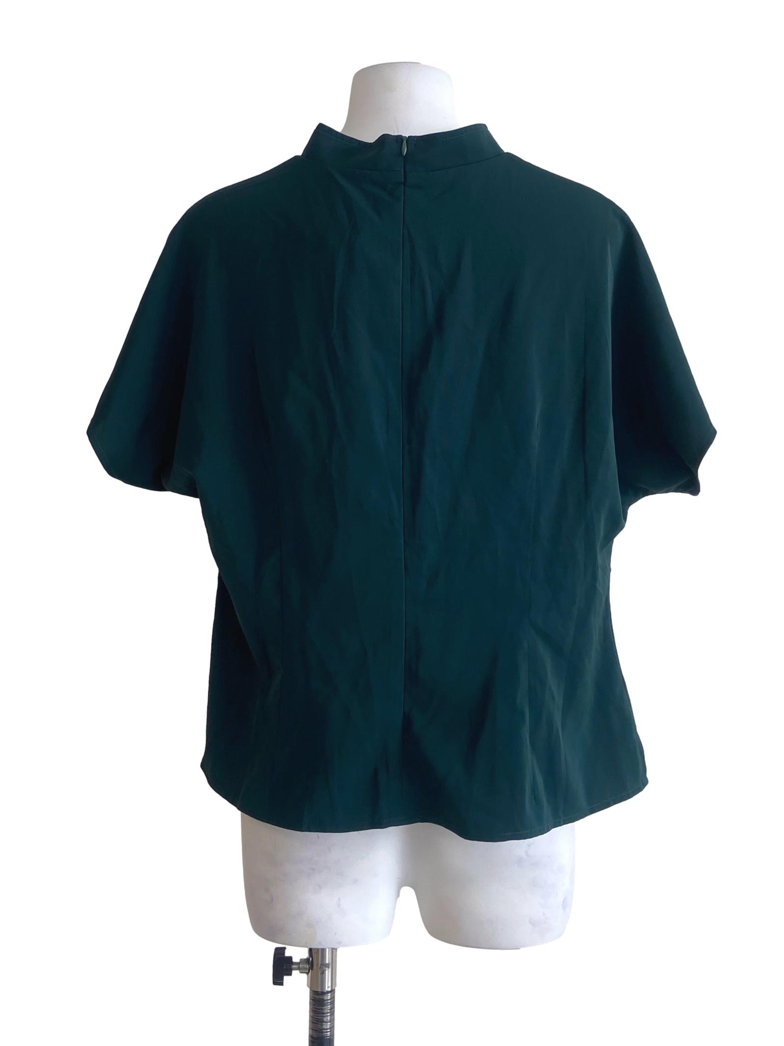 Pine Green Slit Asymmetric Button Blouse