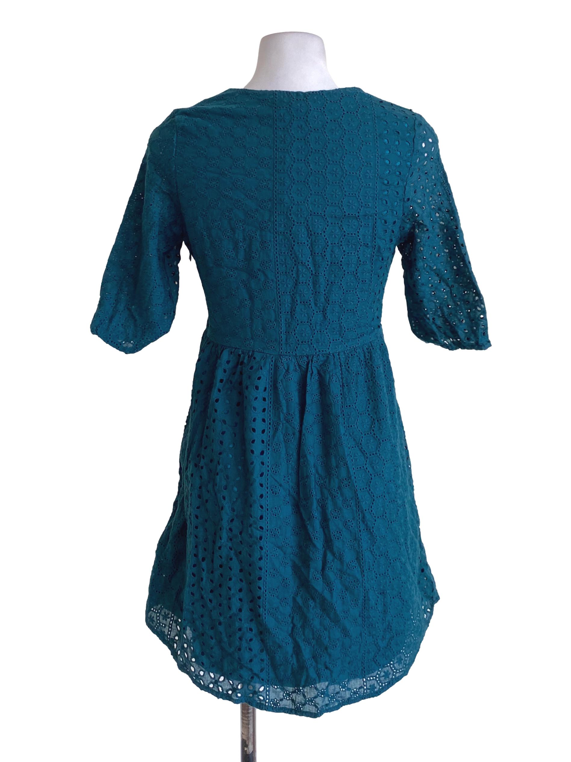 Ocean Blue Floral Embroidered Shirt Dress