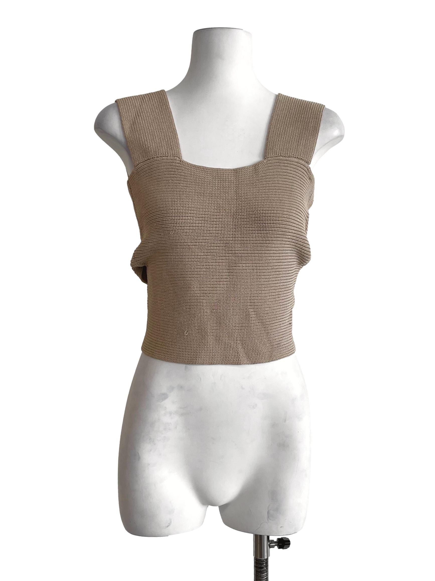 Bone Beige Knit Square-Neck Tank Top LB