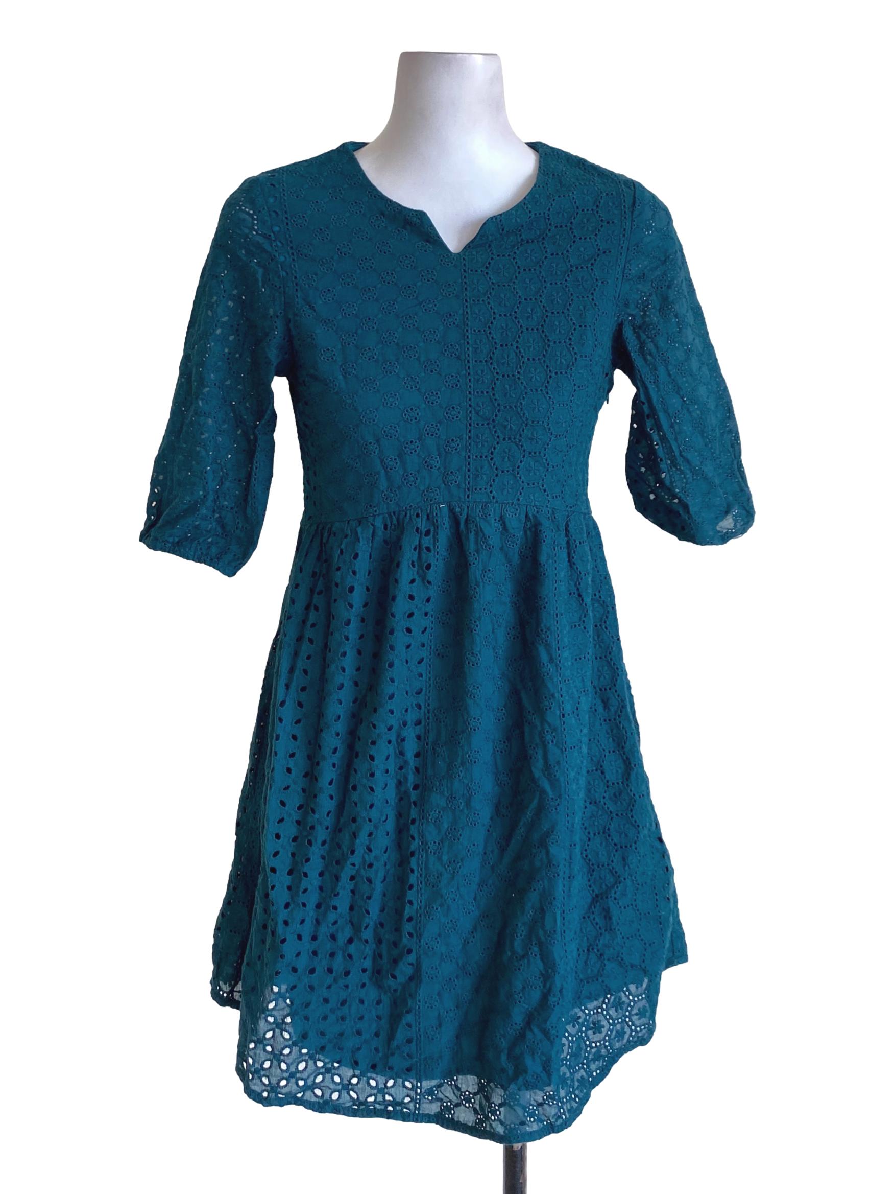 Ocean Blue Floral Embroidered Shirt Dress