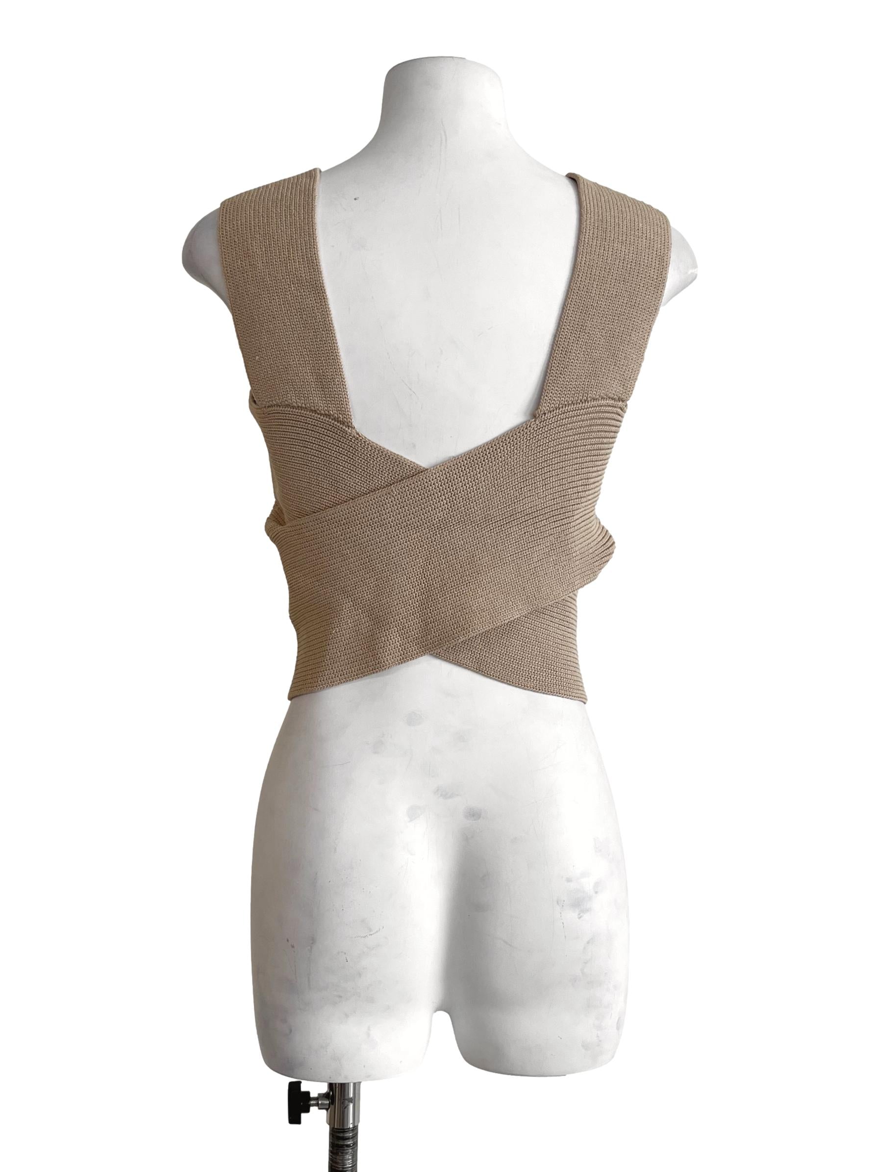 Bone Beige Knit Square-Neck Tank Top LB
