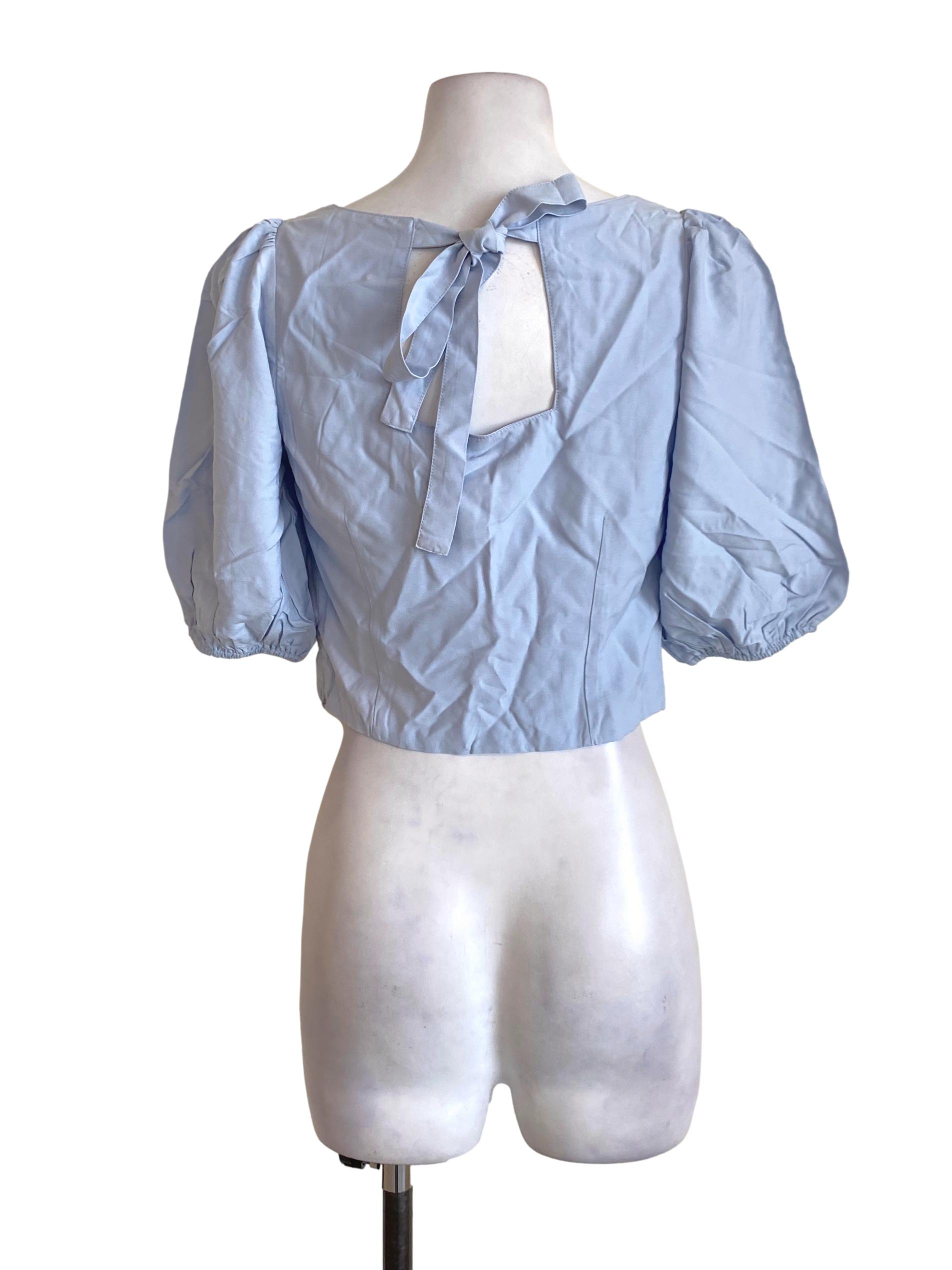 Pastel Blue Puffed Sleeved Cropped Top