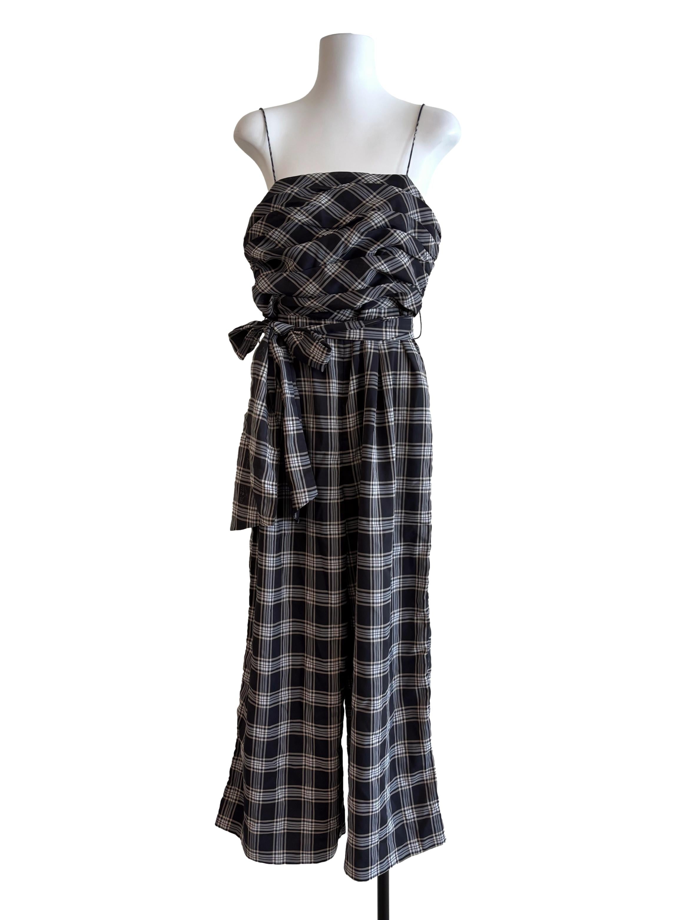 Ebony Black Plaid Spaghetti Strap Jumpsuit