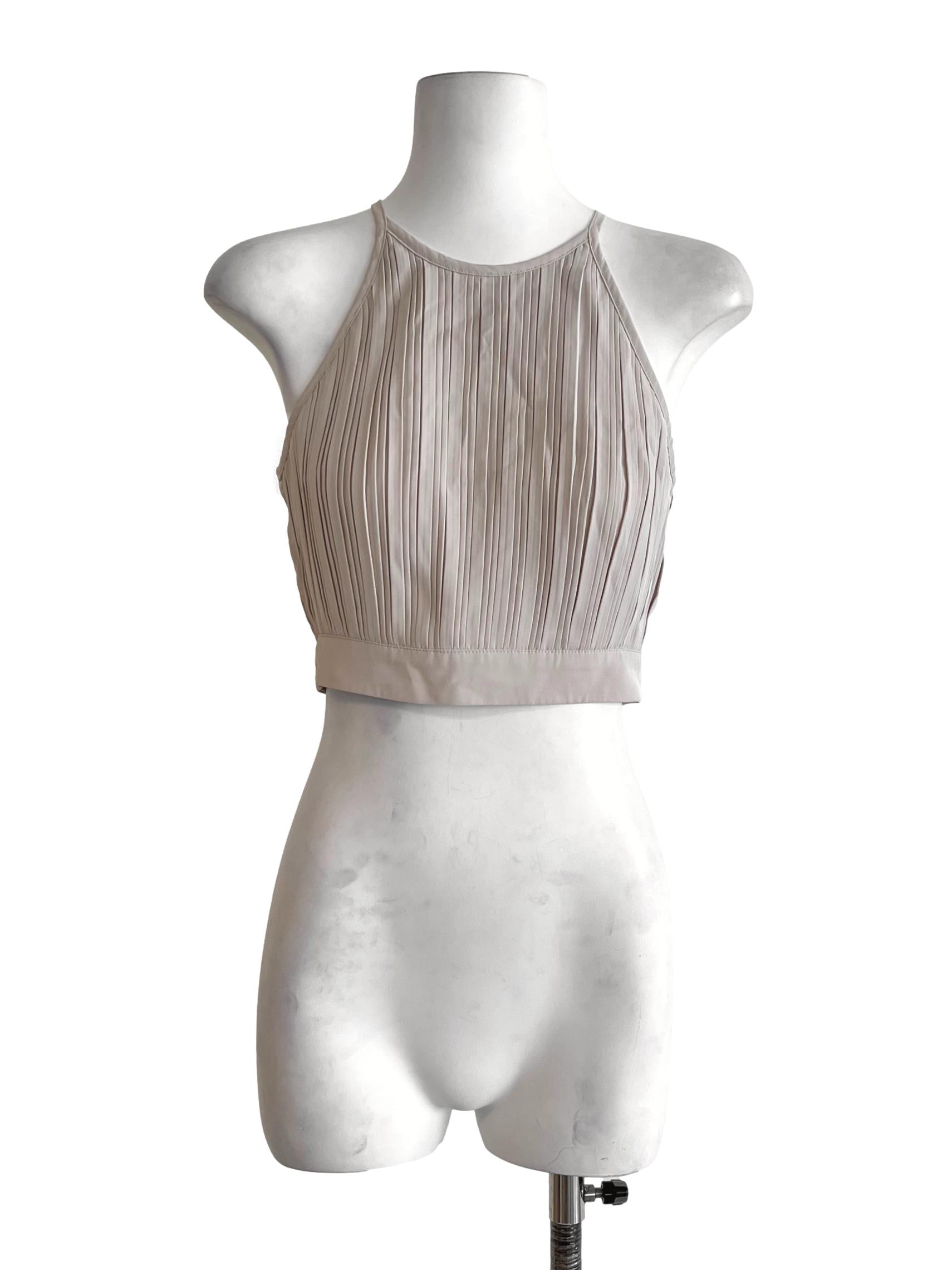 Ivory Beige Pleated Halter Crop Top