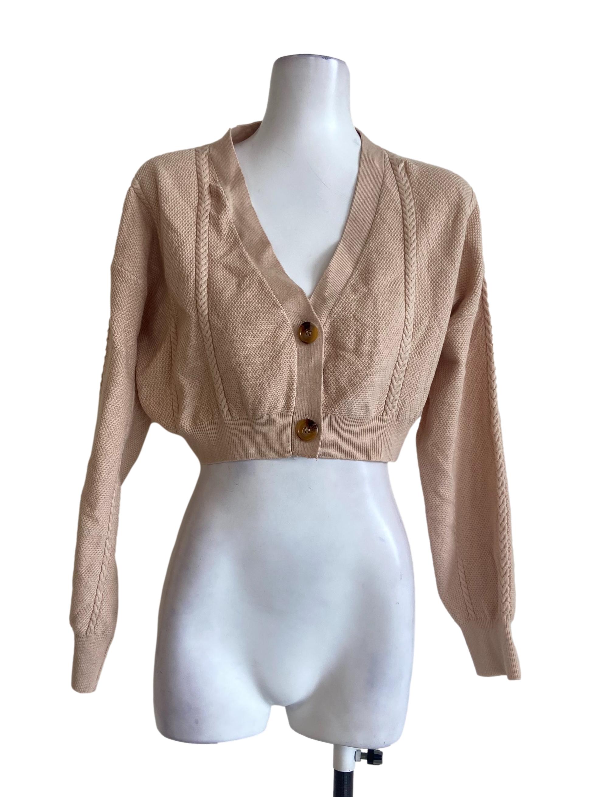 Coconut Beige Button Down Crop Cardigan