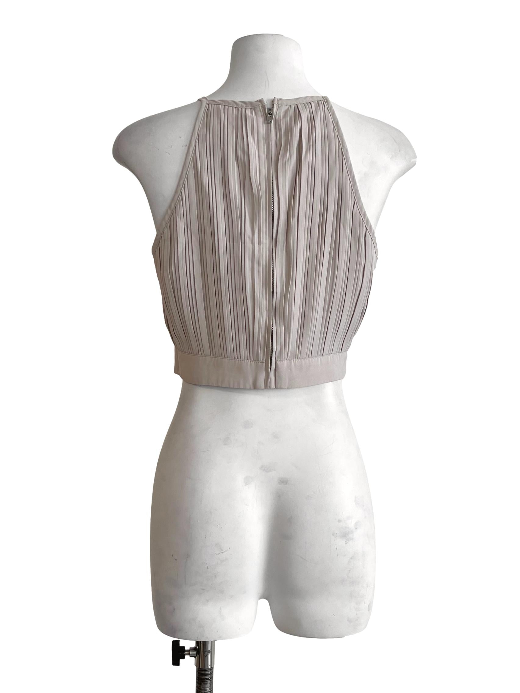 Ivory Beige Pleated Halter Crop Top