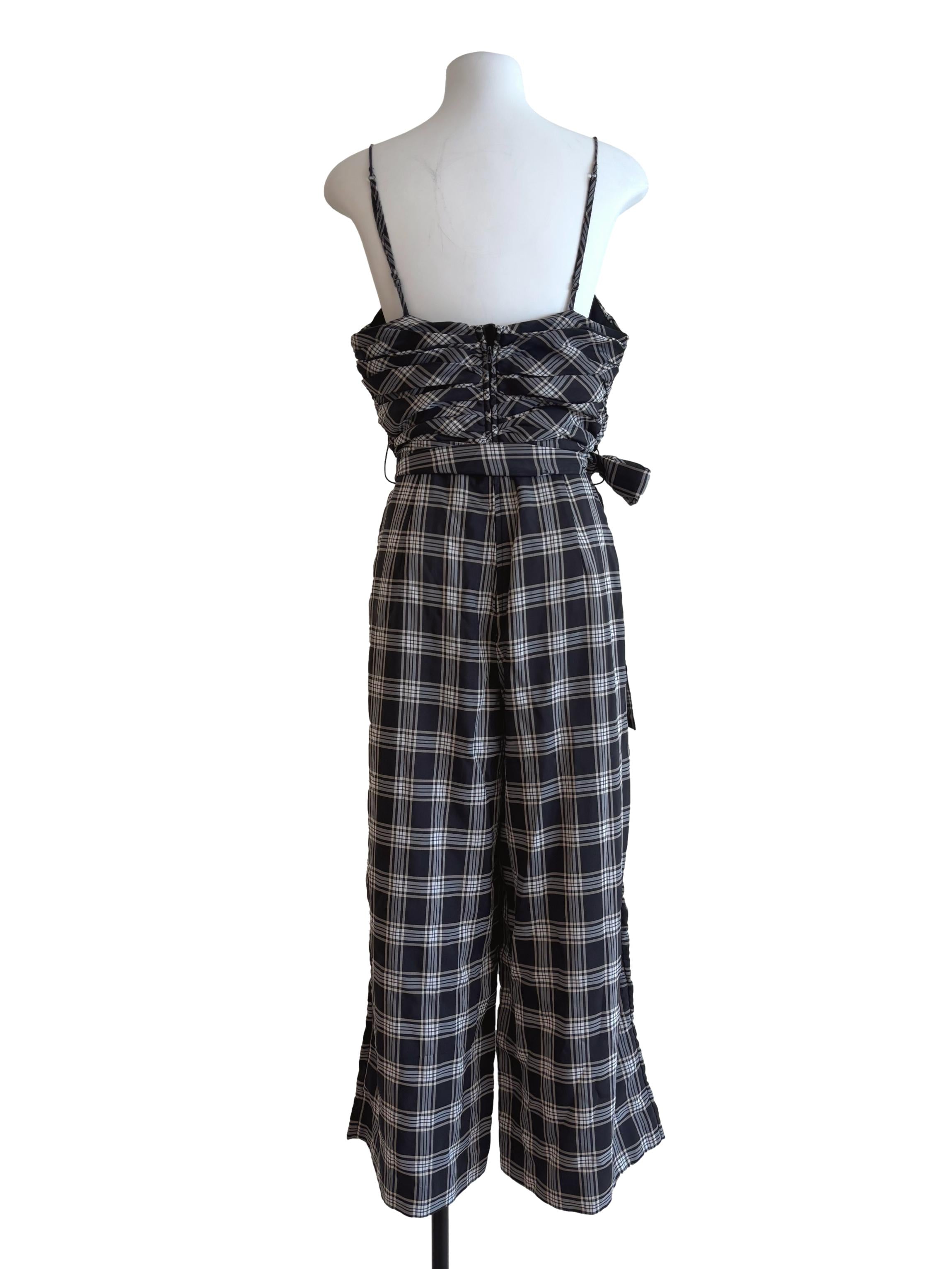 Ebony Black Plaid Spaghetti Strap Jumpsuit