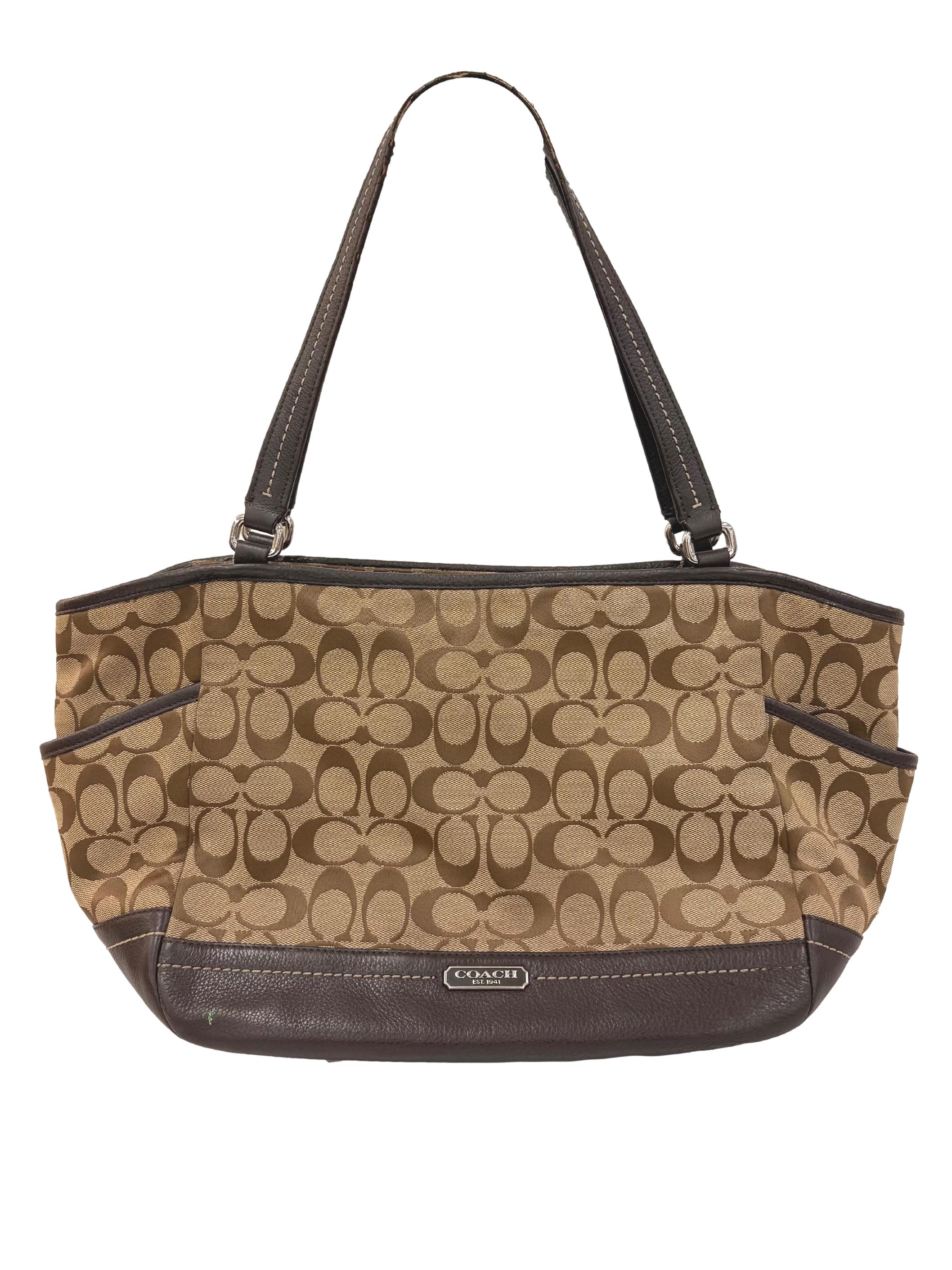 Brown Monogram Leather Base Park Carrie Tote Bag