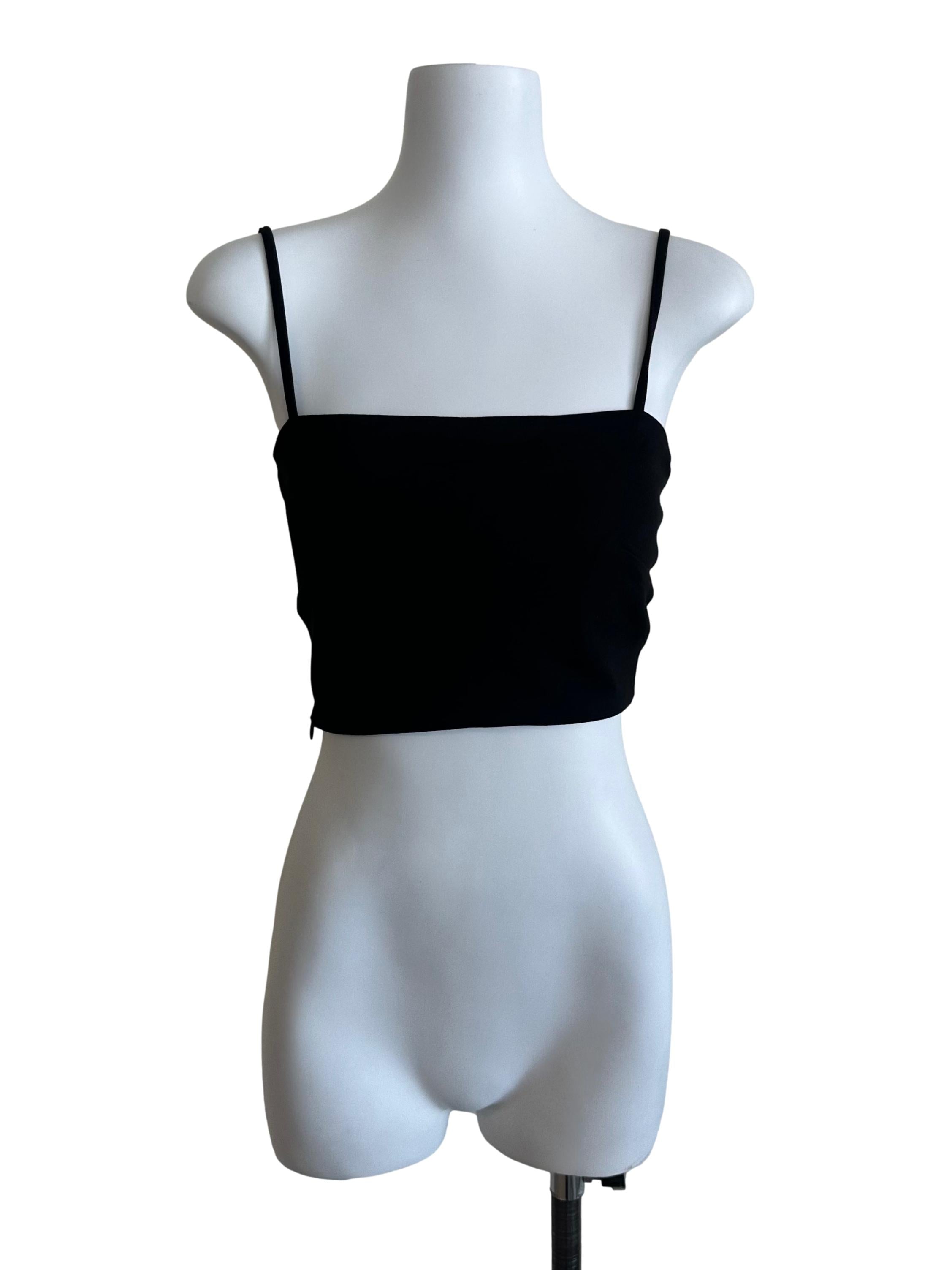 Onyx Black Square Neck Back Knot Top