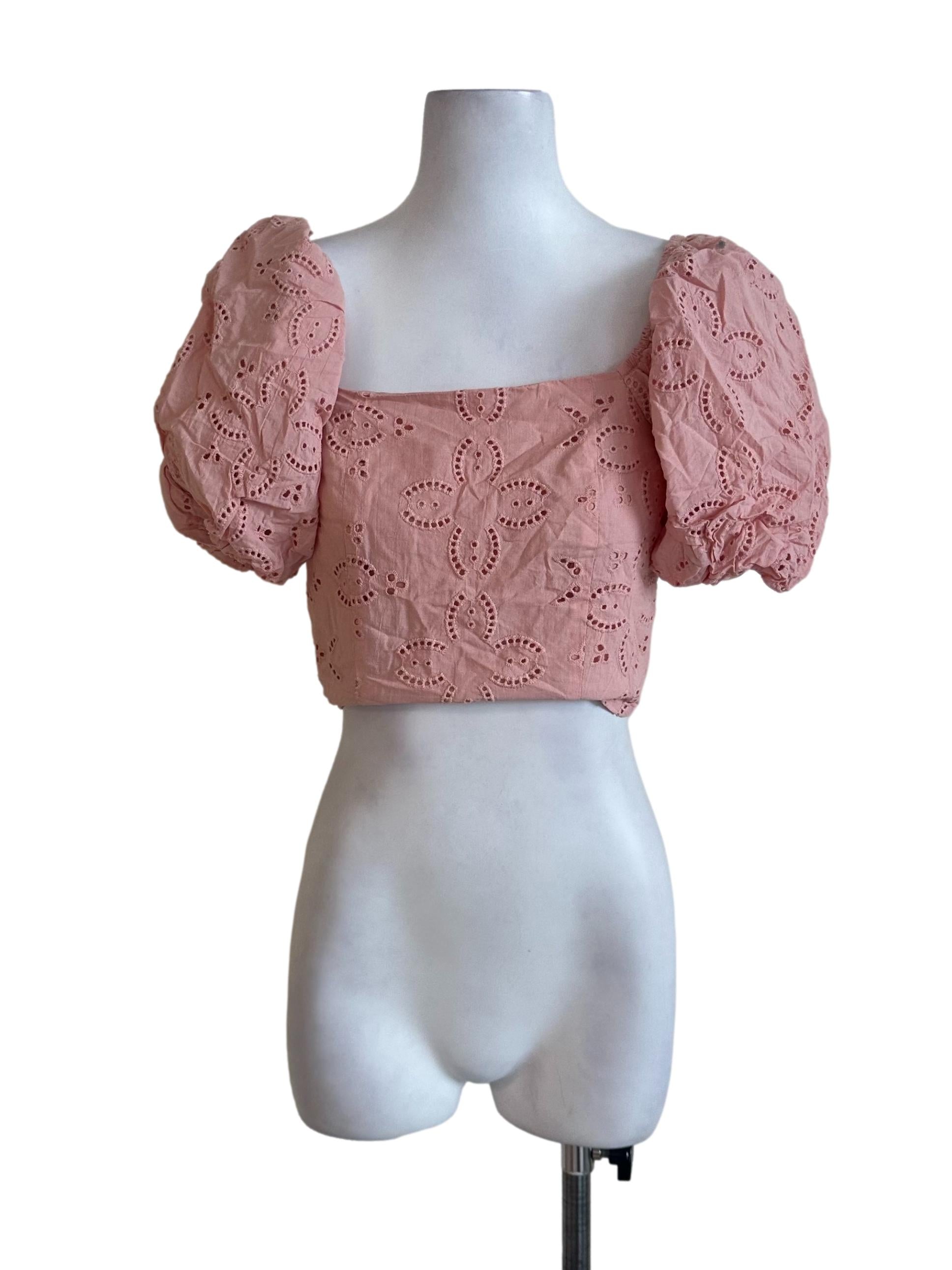 Blush Pink Eyelet Square Neck Top