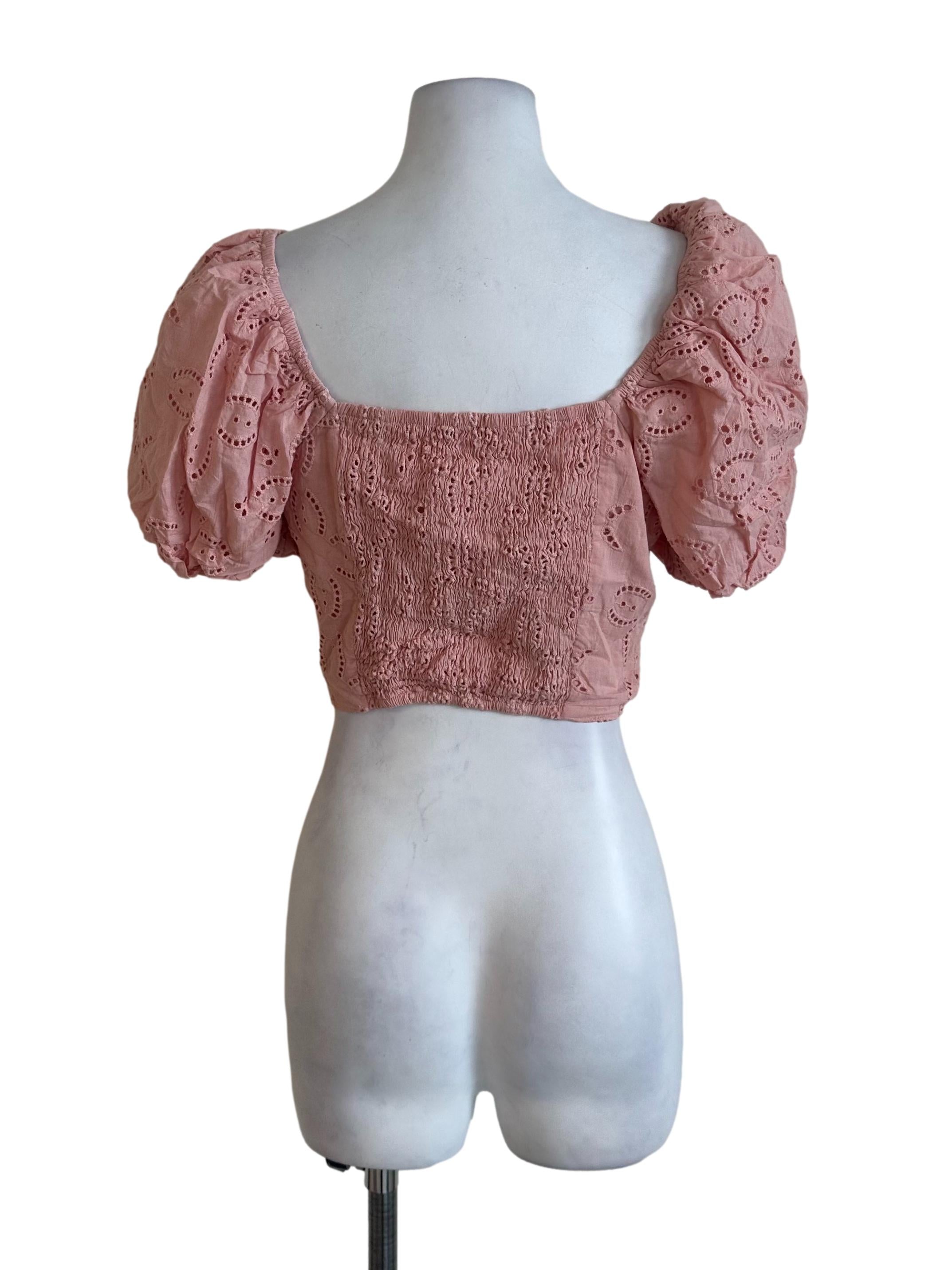 Blush Pink Eyelet Square Neck Top