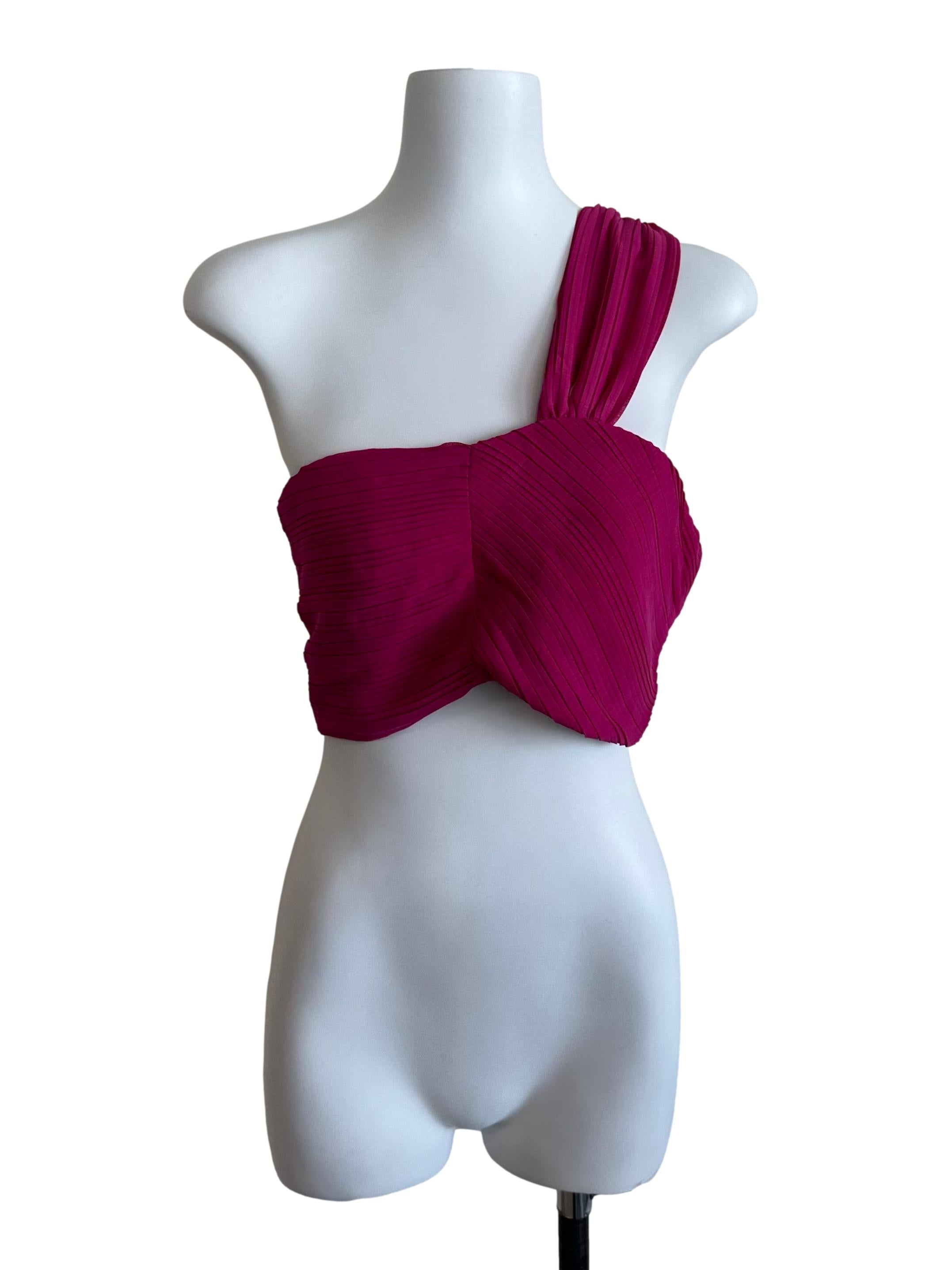 Magenta Pink Pleated Asymmetrical Top