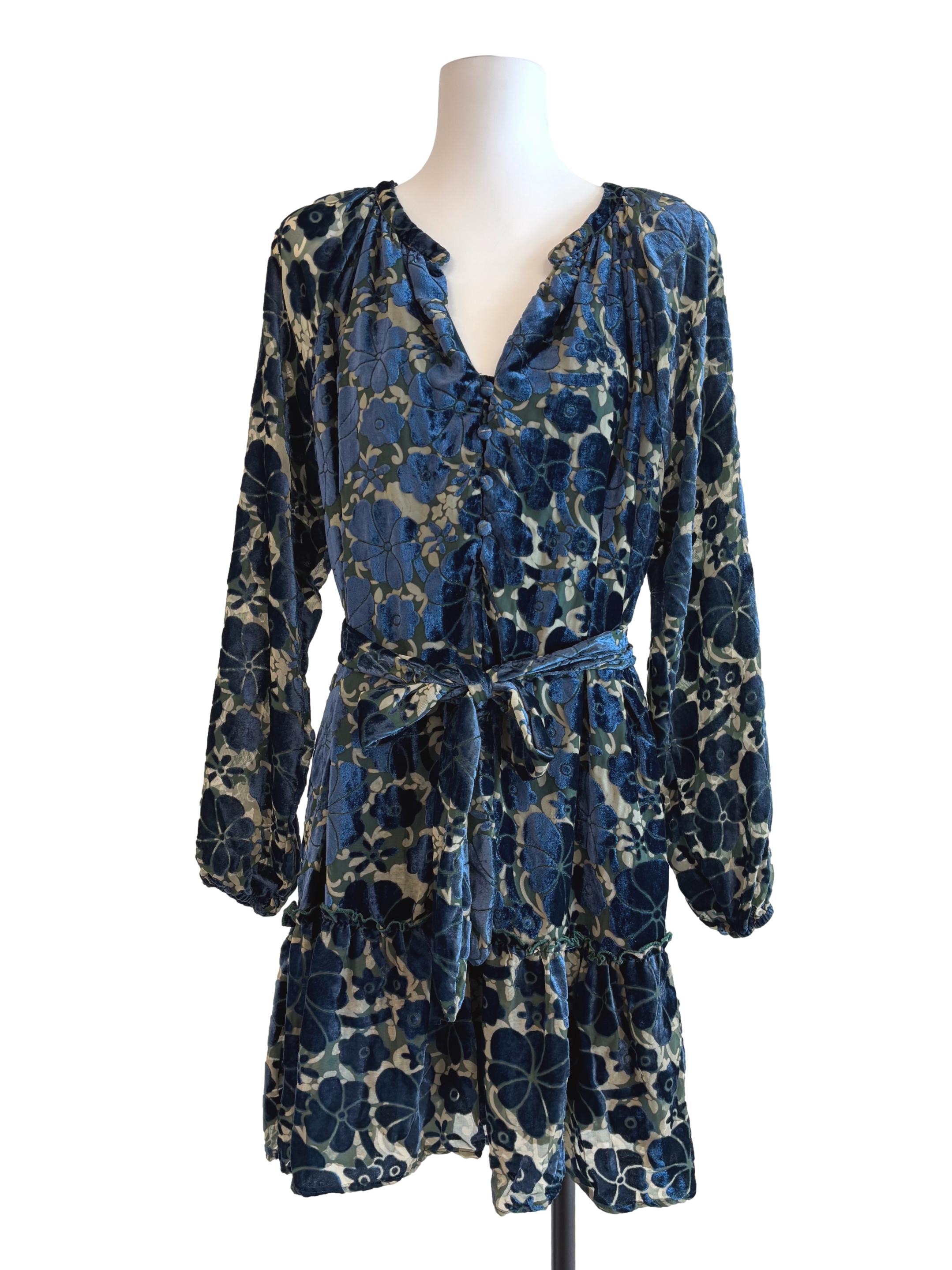 Midnight Blue Velvet Floral Dress